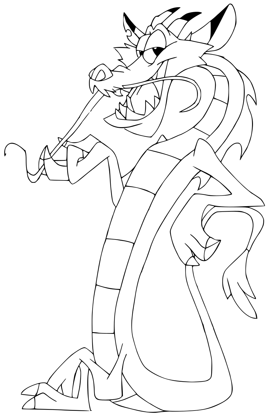 Coloriage Mushu Le Petit Dragon - Mulan à imprimer