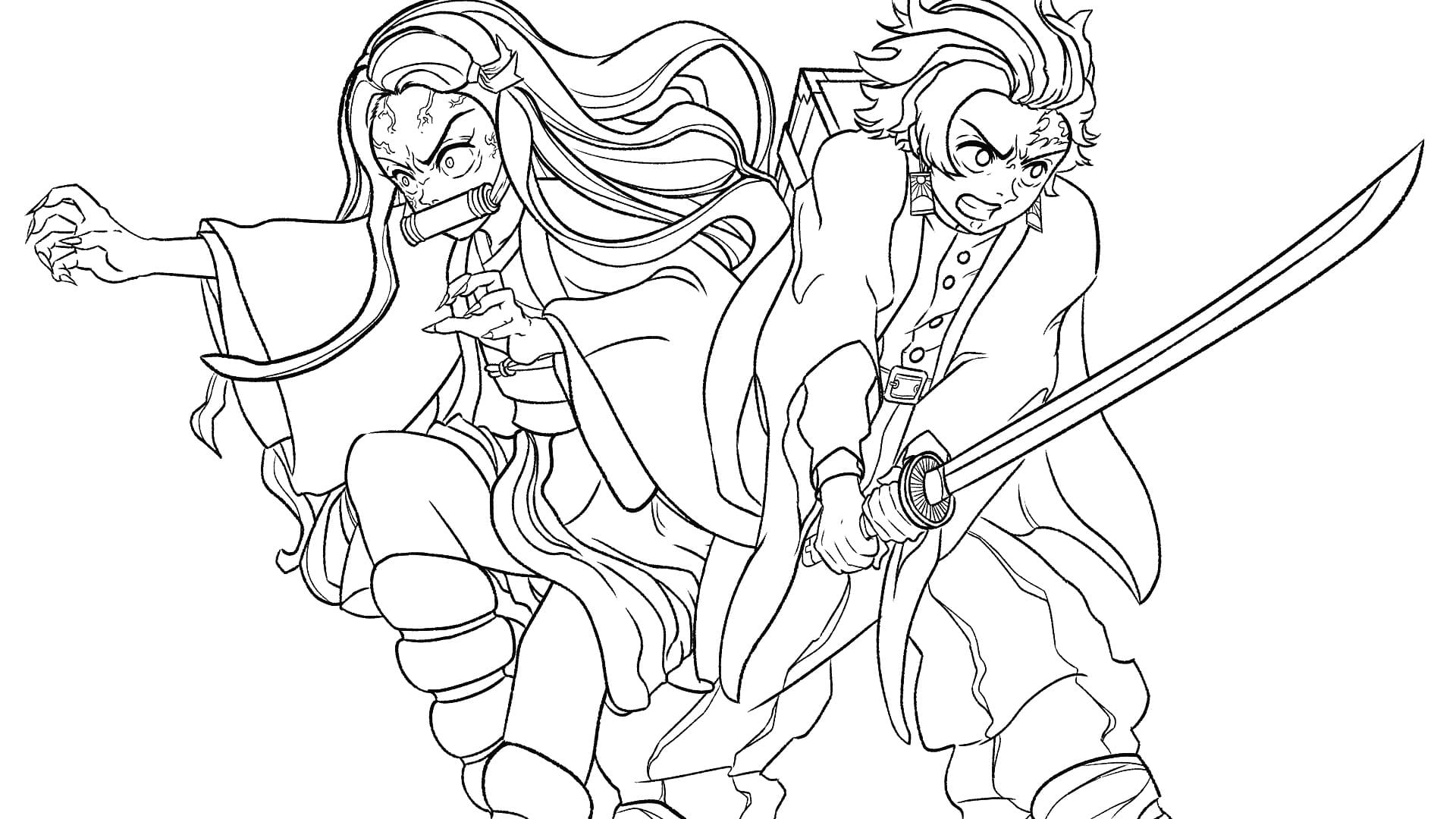 Coloriage Nezuko And Tanjiro Fight Démons Démon Slayer - Demon slayer à imprimer