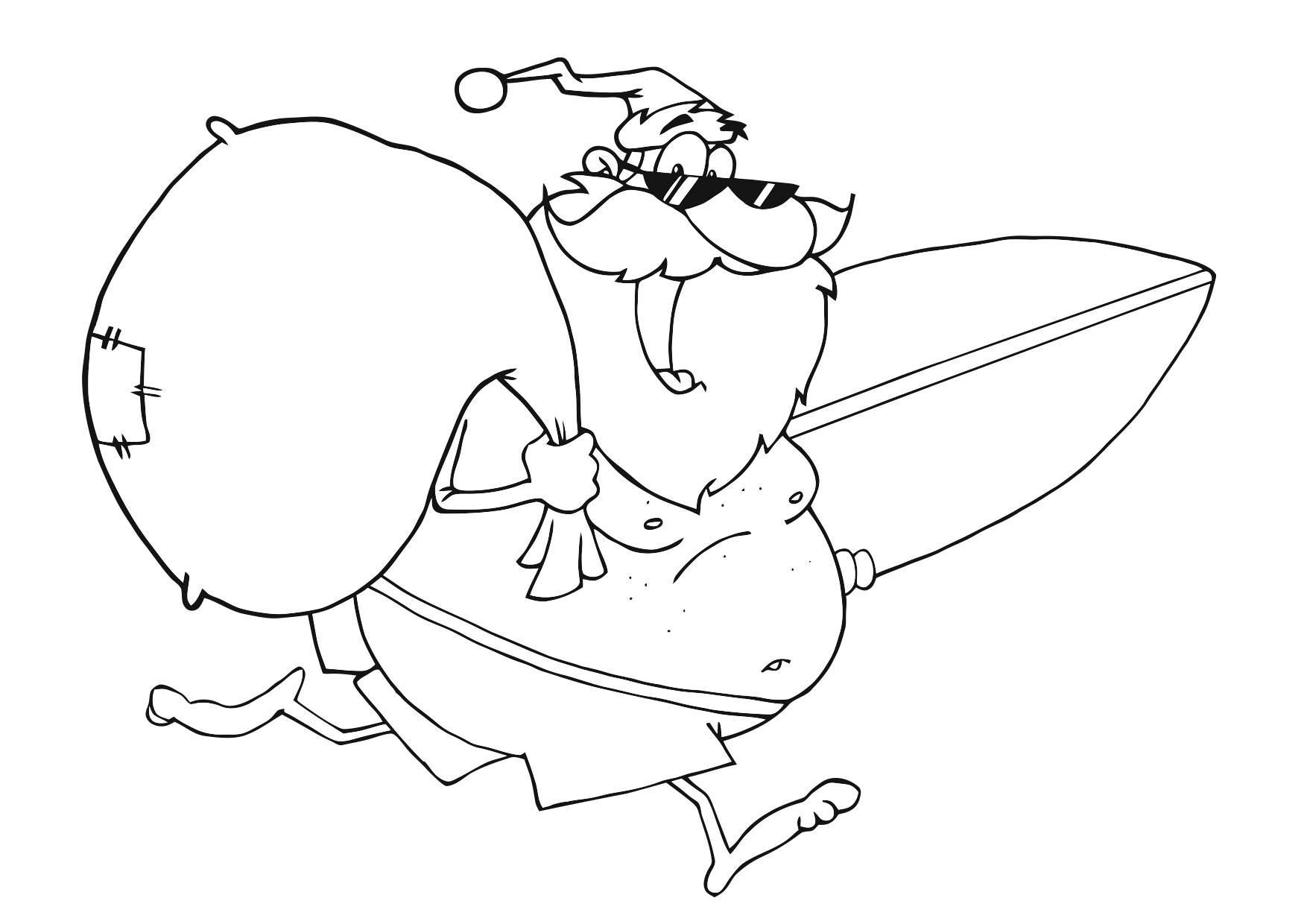 Coloriage Noël Le Père Noël Part Surfer - Gulli à imprimer