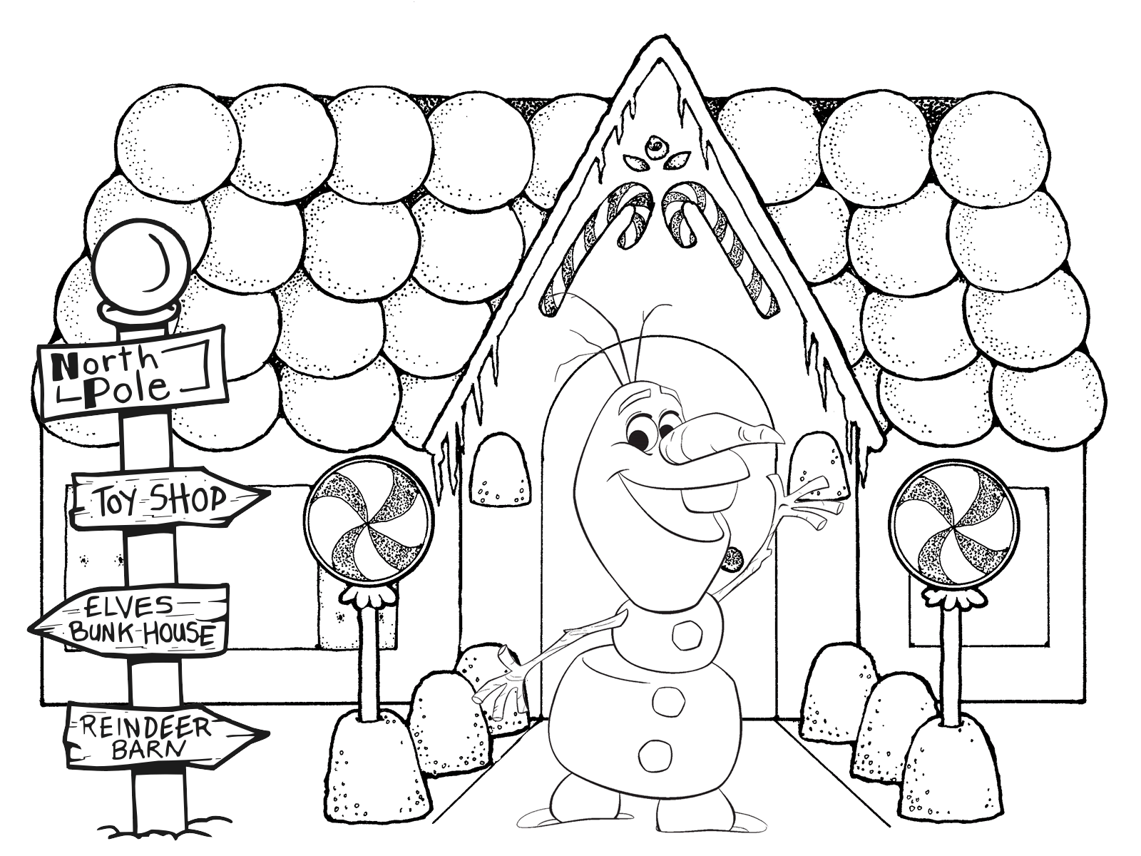 Coloriage Olaf Noël Frozen Maison - Olaf à imprimer