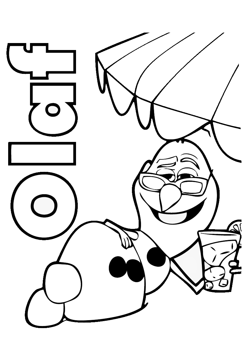 Coloriage Olaf boit un thé glacé plage - Olaf à imprimer