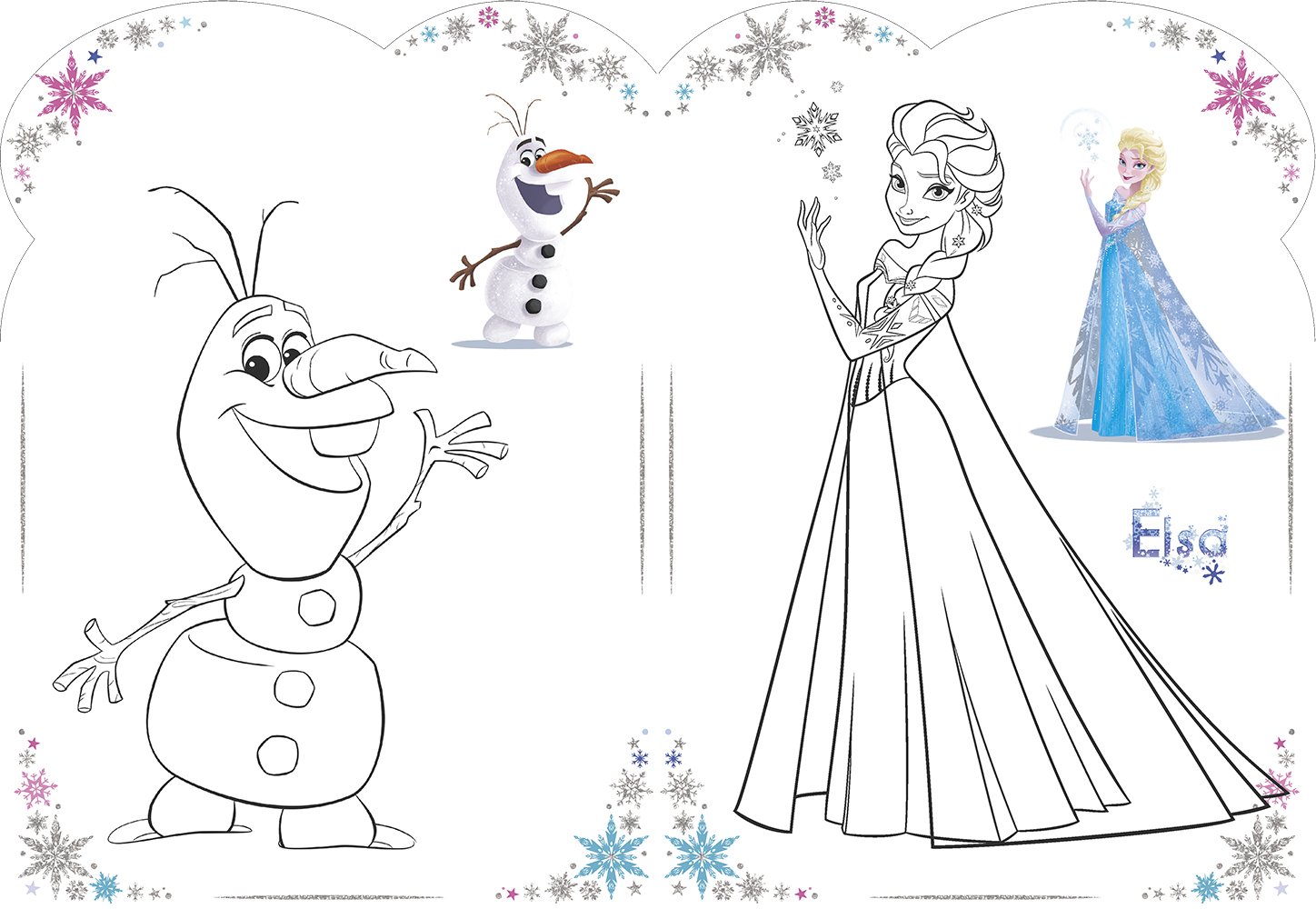 Coloriage Olaf et Elsa sous la magie hivernale - La Reine des neiges à imprimer