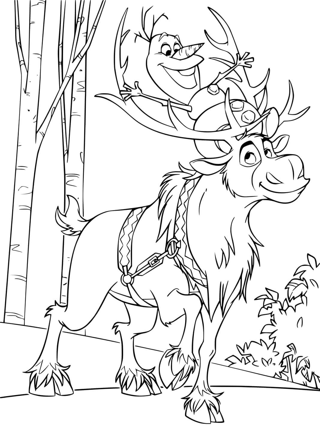 Coloriage Olaf Le Bonhomme De Neige Et Sven Le Renne Des Vrais Amis - La Reine des neiges 2 à imprimer