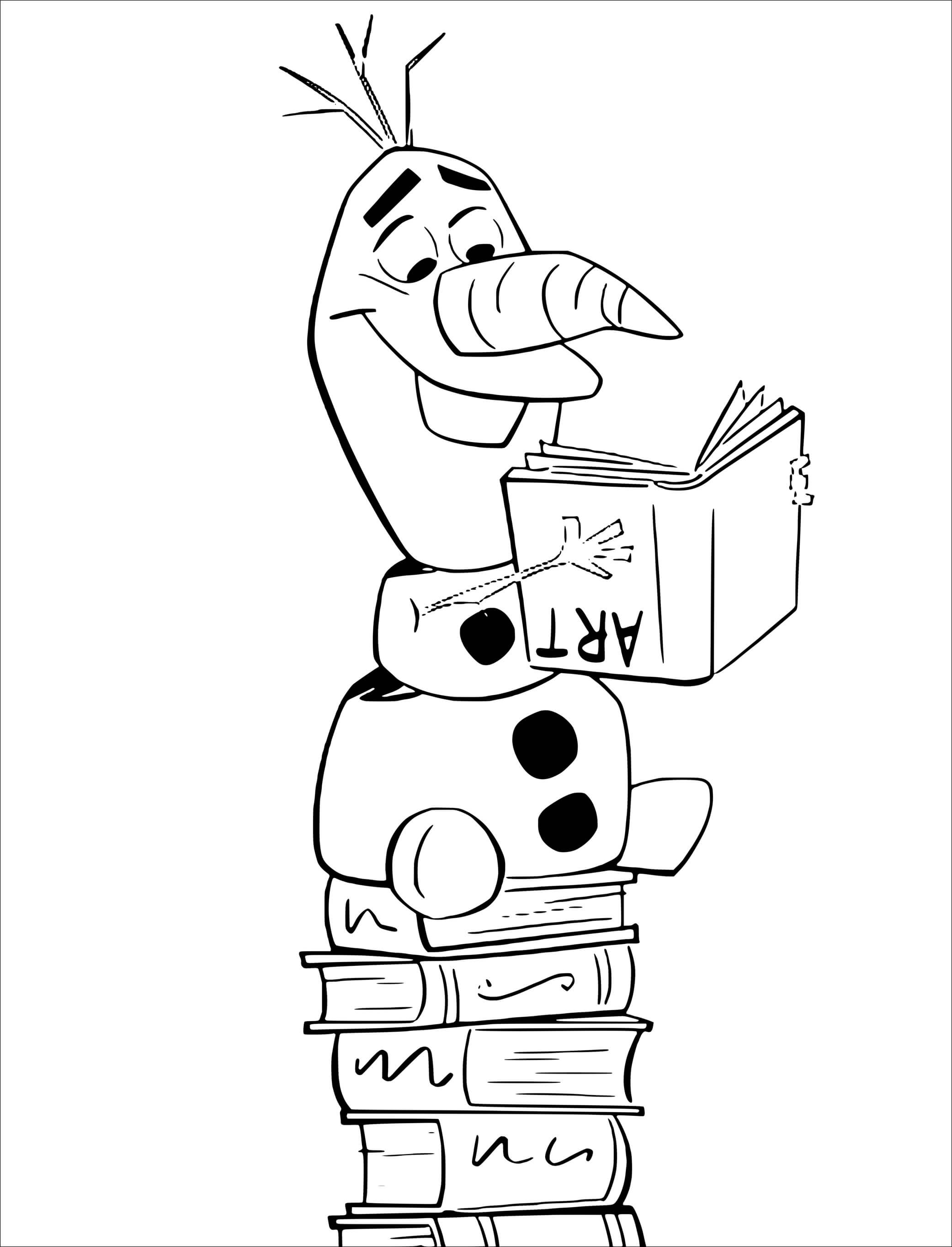 Coloriage Olaf plongé dans sa lecture enchantée Reine Neiges 2 - La Reine des neiges 2 à imprimer