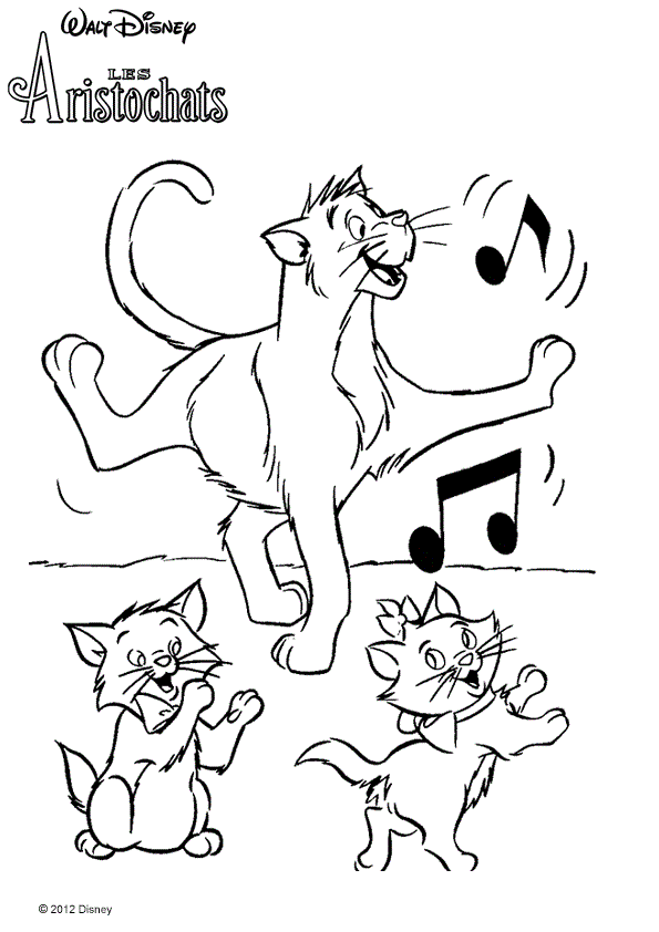 Coloriage Omalley Et Les Chatons Des Aristochats Aiment La Musique - Aristochats à imprimer