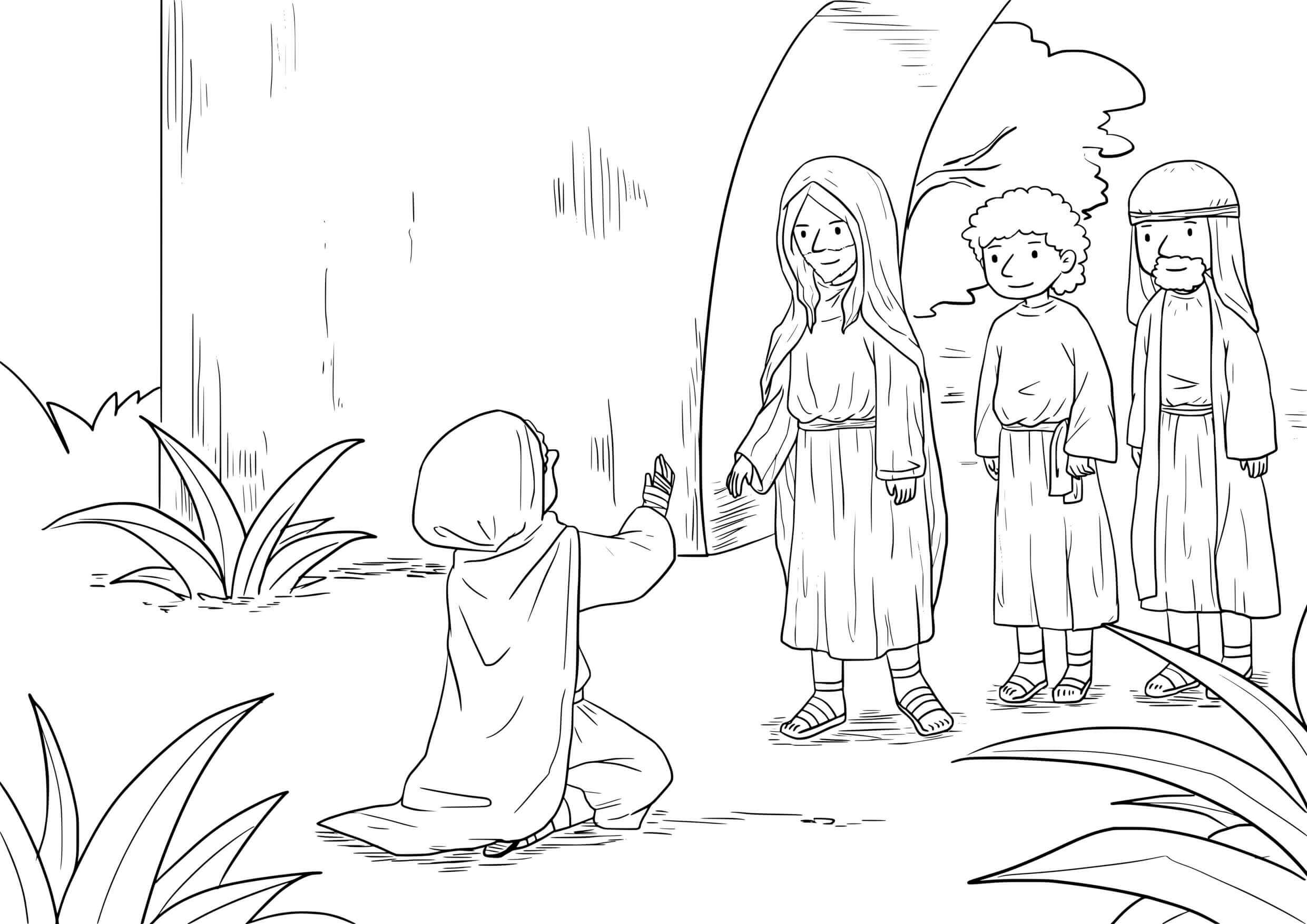 Coloriage Jésus guérit un lépreux - Jésus à imprimer