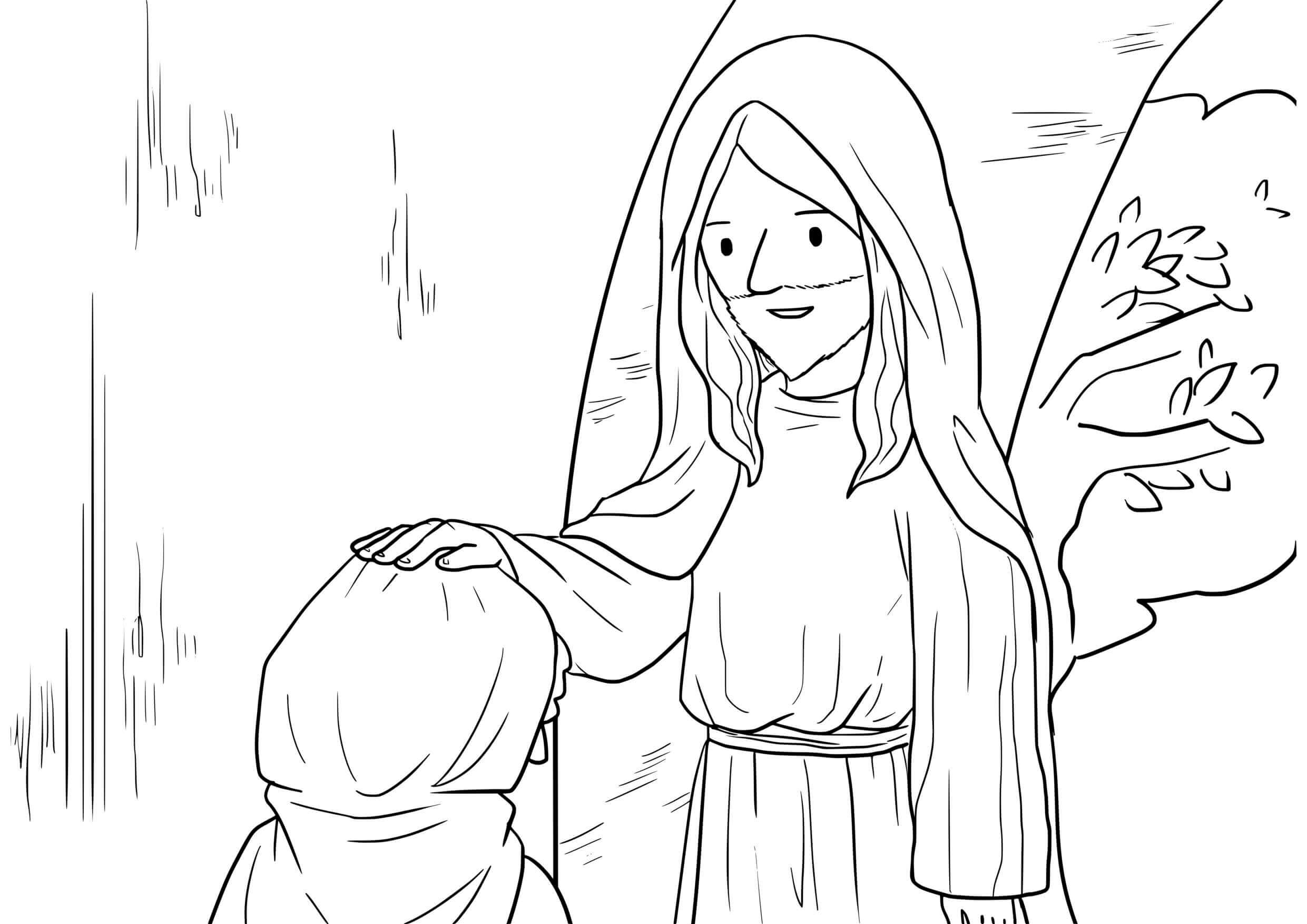 Coloriage La guérison du lépreux par Jésus - Jésus à imprimer