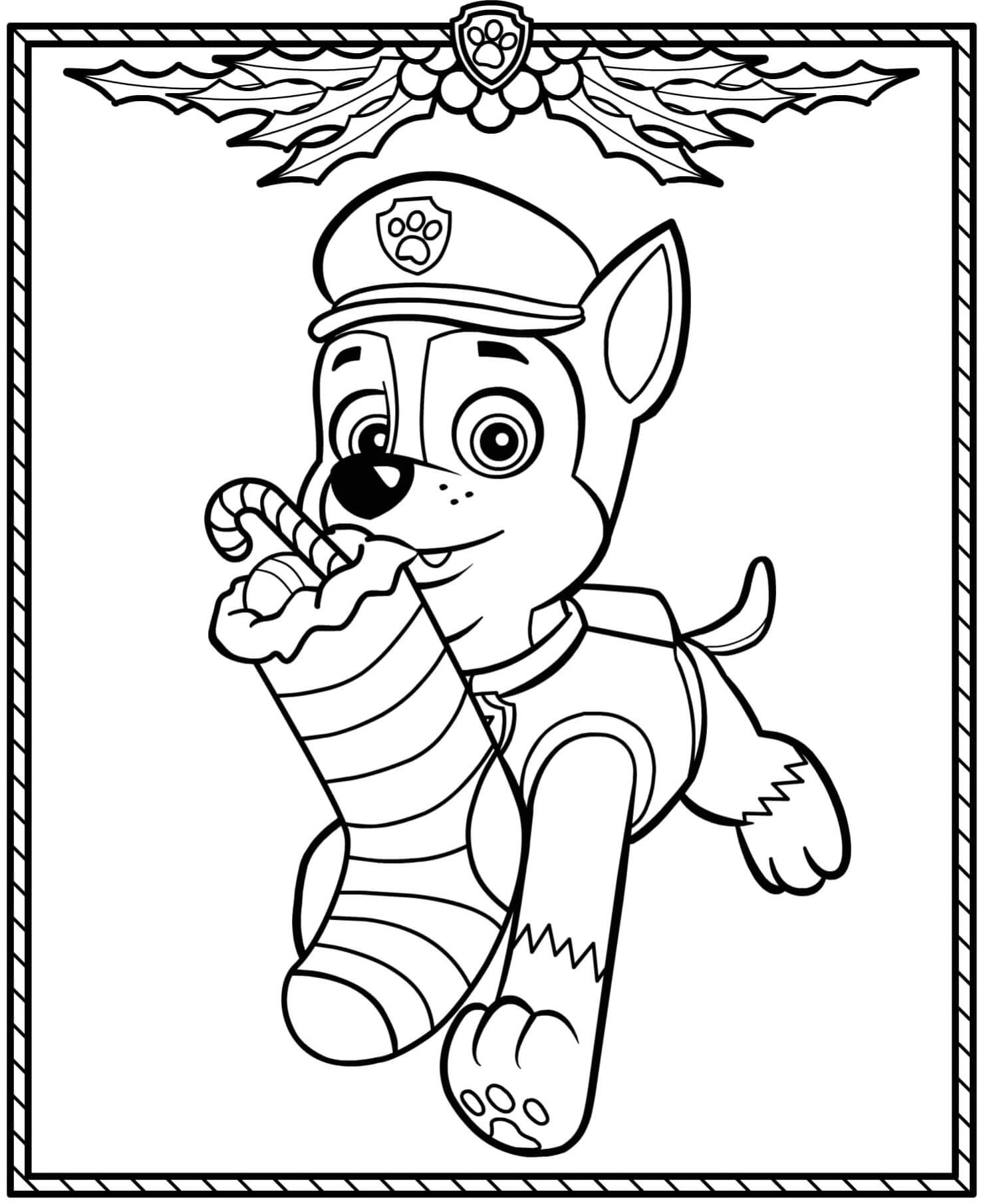 Coloriage Pat patrouille Noël chase - Pat patrouille noel à imprimer