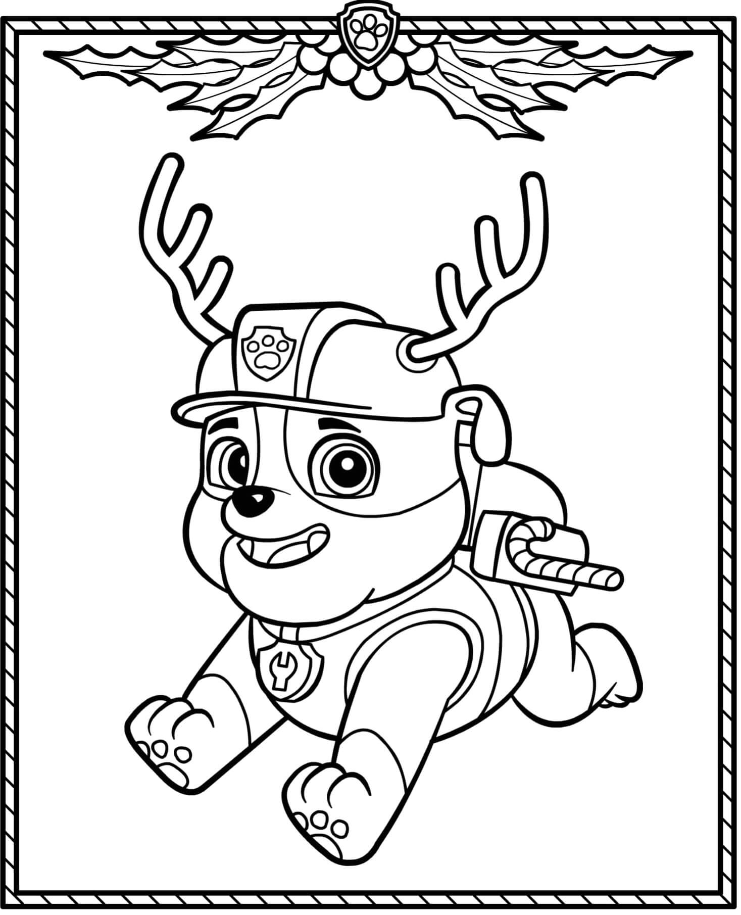 Coloriage Pat patrouille Noël ruben chiot - Pat patrouille noel à imprimer