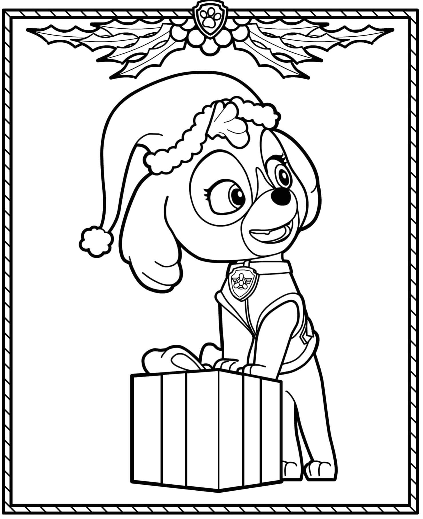 Coloriage Pat patrouille Noël stella adorable cocker - Pat patrouille noel à imprimer