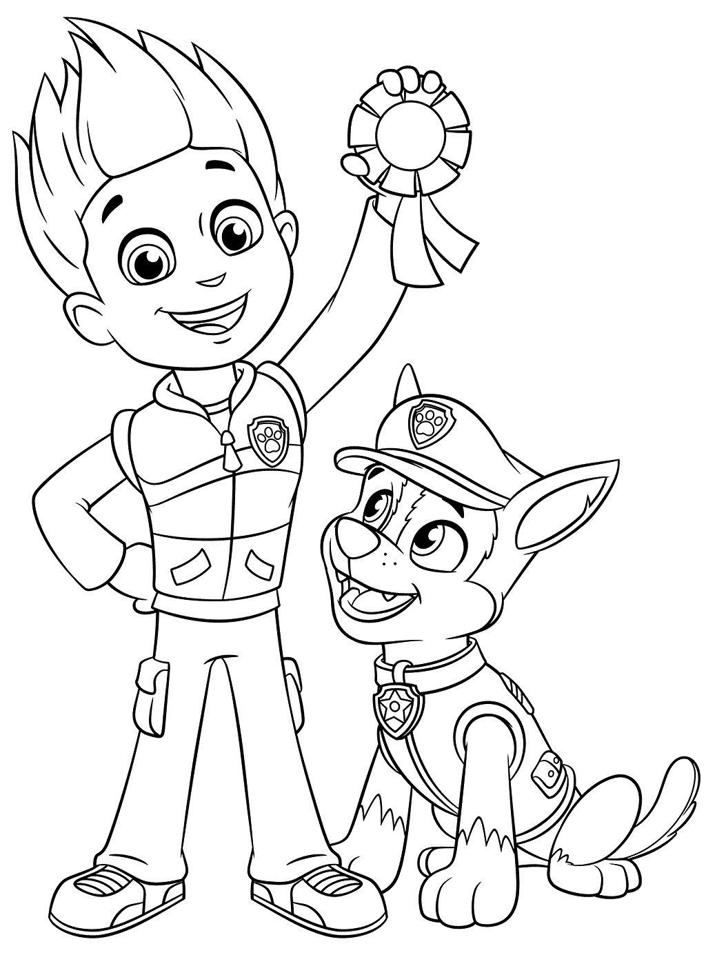Coloriage Pat Patrouille Ryder Et Chase Médaille De La Premiere Position - Pat patrouille à imprimer