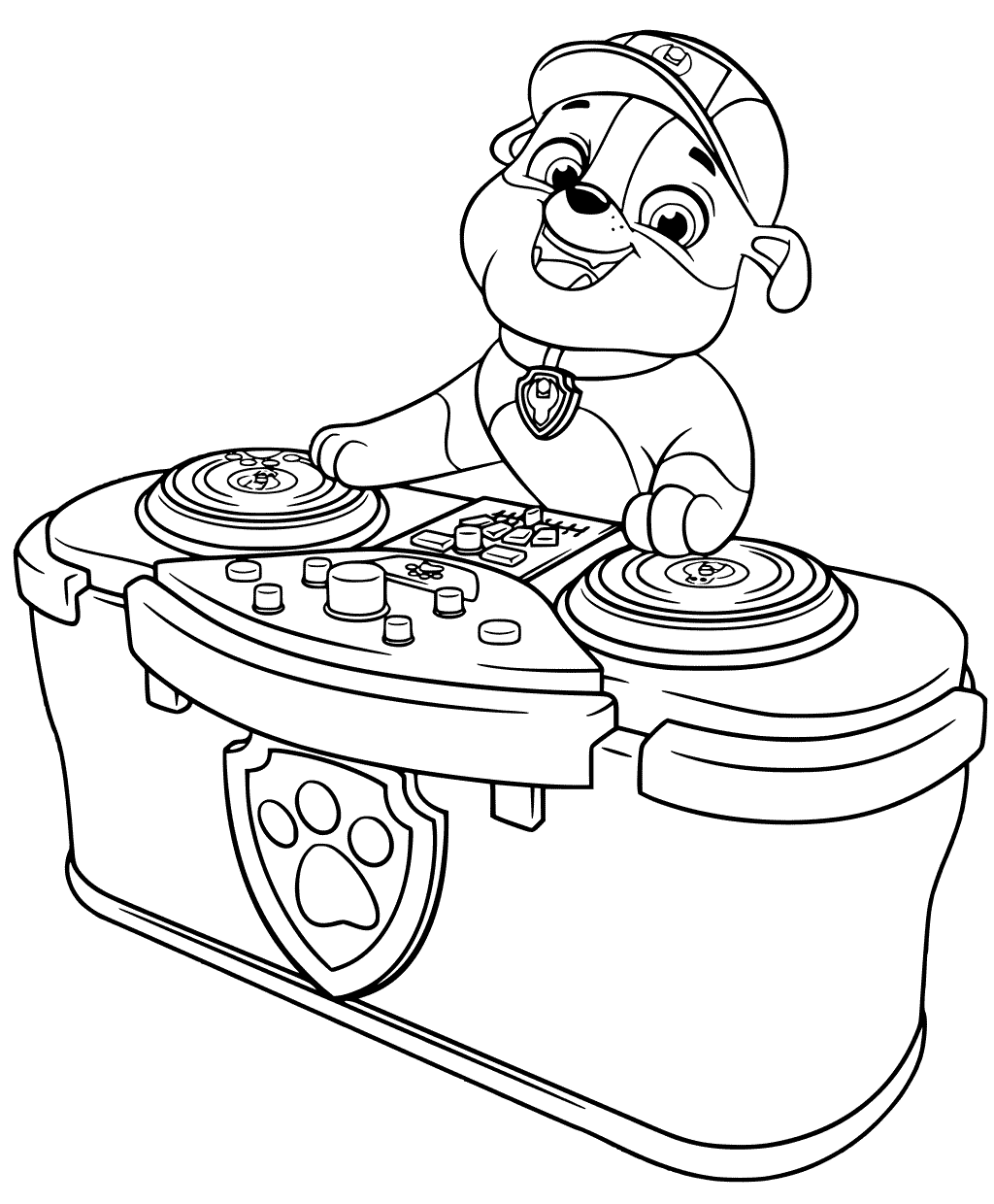 Coloriage Pat Patrouille Fait De La Musique En Tant Que Dj Rubble - Pat patrouille à imprimer