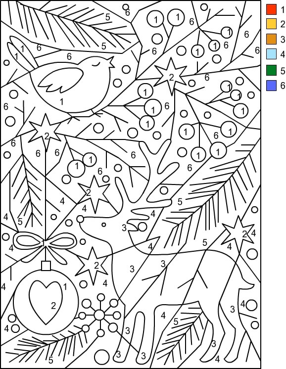 Coloriage Paysage De Noël Avec Renne De Noël Chiffre Numéro Magique - Magique noel à imprimer
