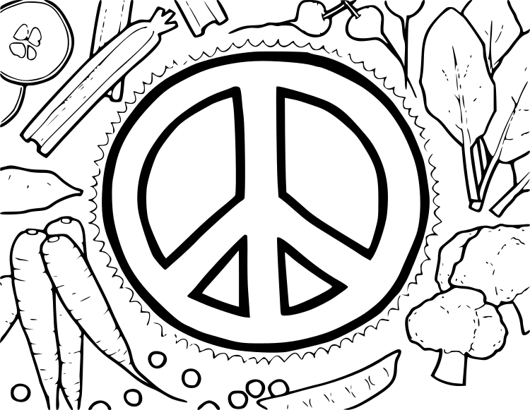 Coloriage Peace Sign Vegetables - Paix à imprimer
