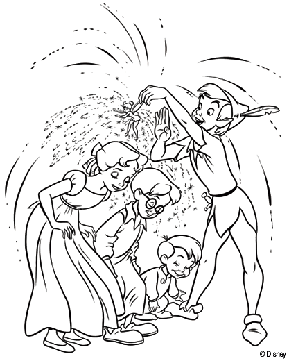 Coloriage Peter Pan Et Les Enfants - Fée à imprimer