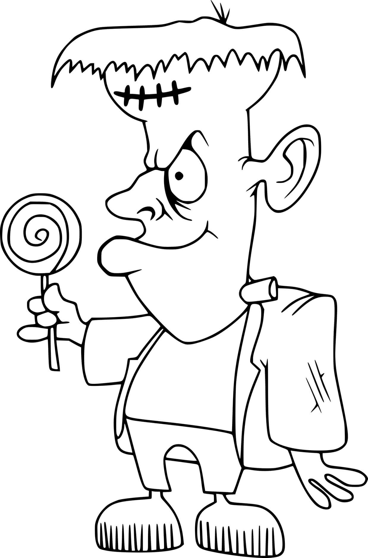 Coloriage Petit Frankenstein Tient Une Sucette - Frankenstein à imprimer