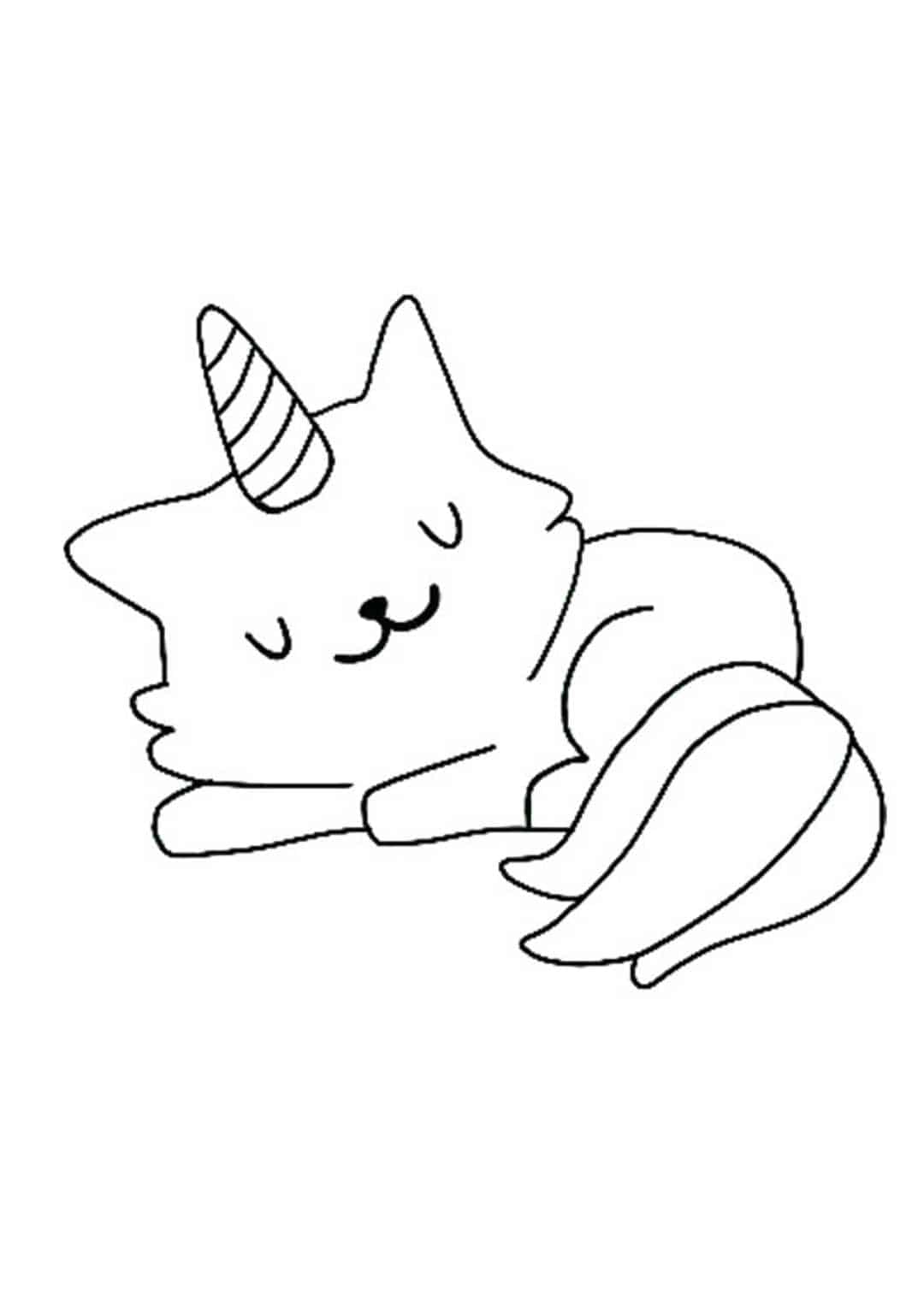Coloriage Petit Licorne Chat Fait Un Sommeil - Licorne à imprimer