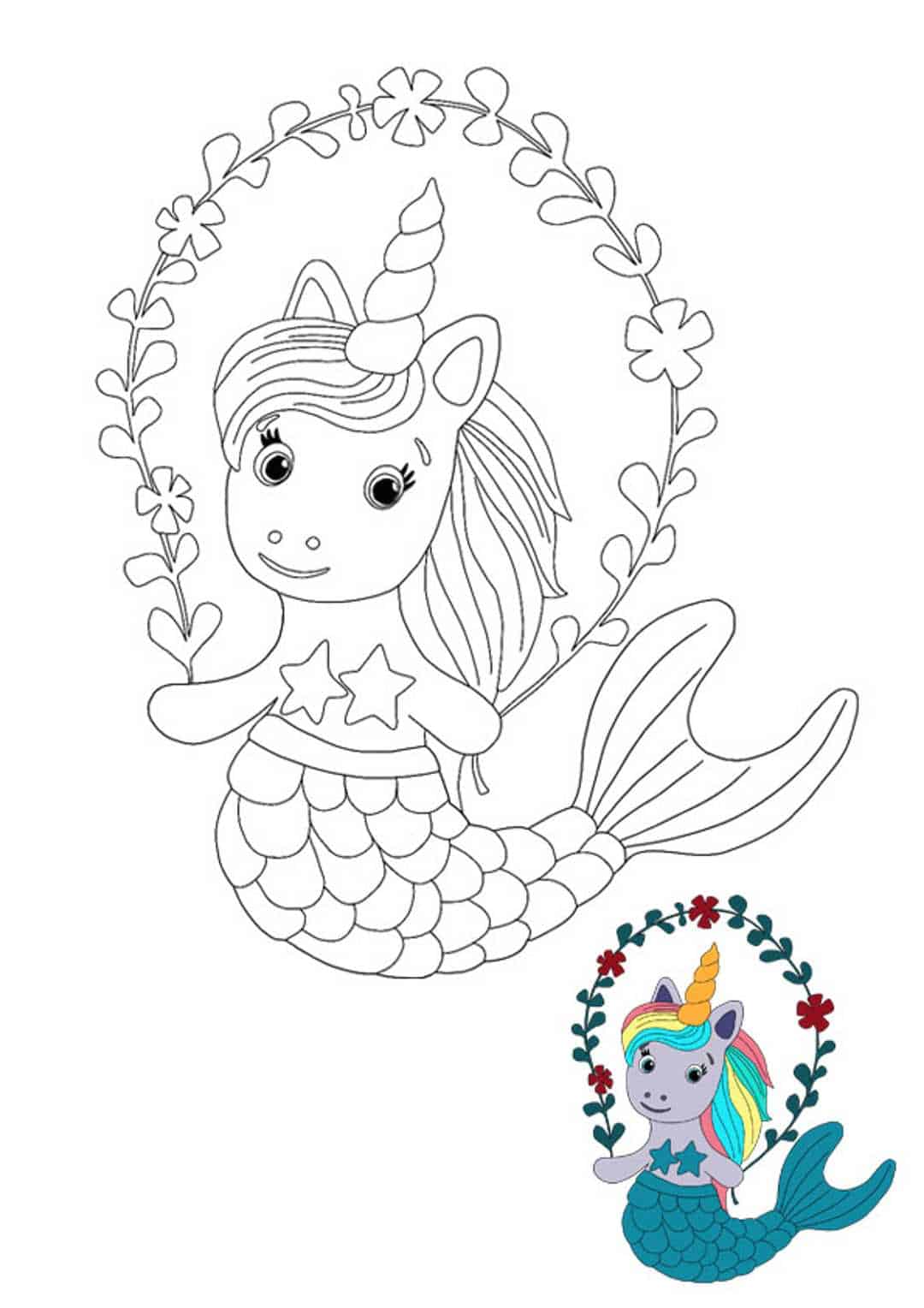 Coloriage Petite Licorne Sirène - Licorne à imprimer
