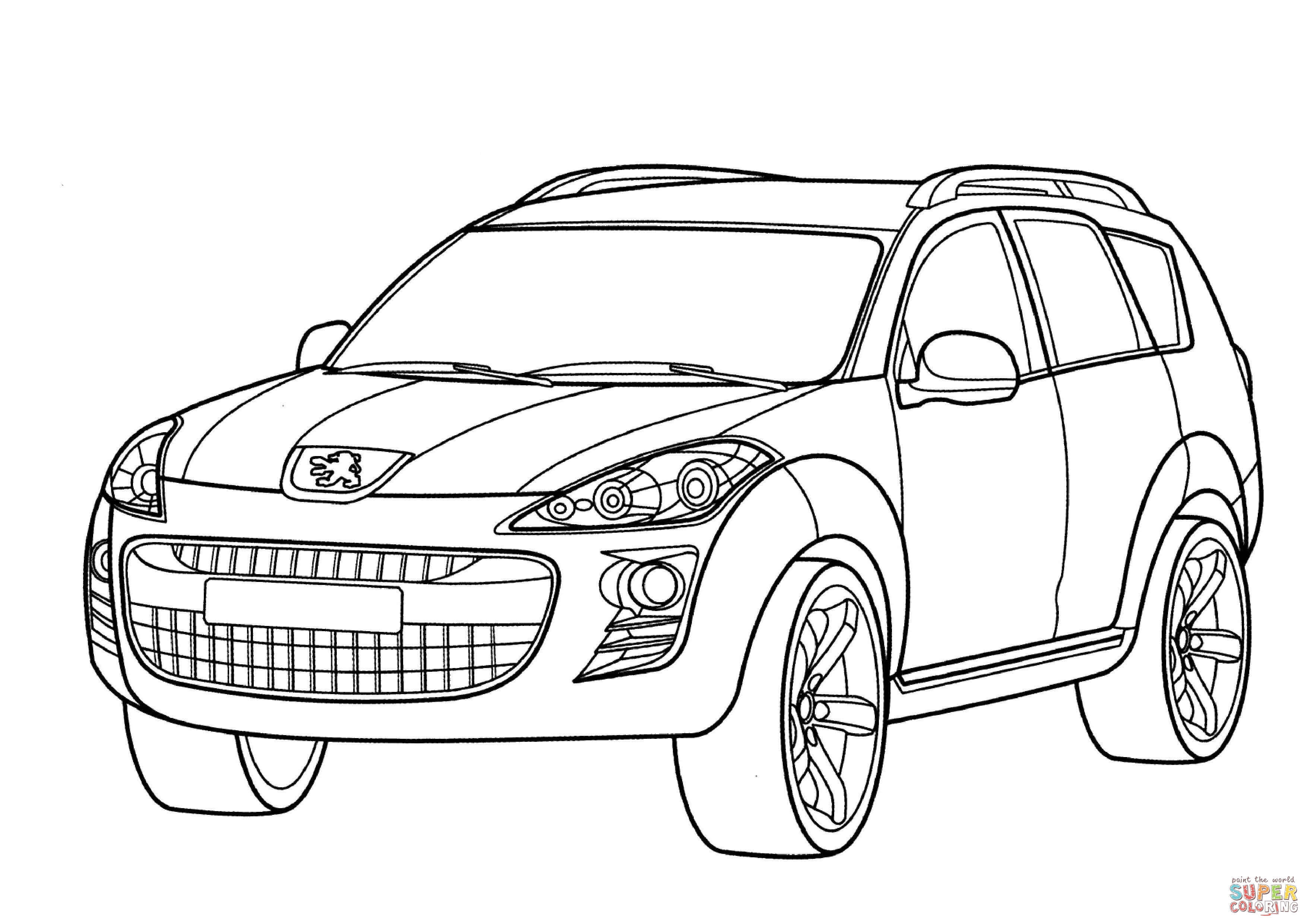Coloriage Peugeot 4007 SUV robuste en action - Voiture à imprimer