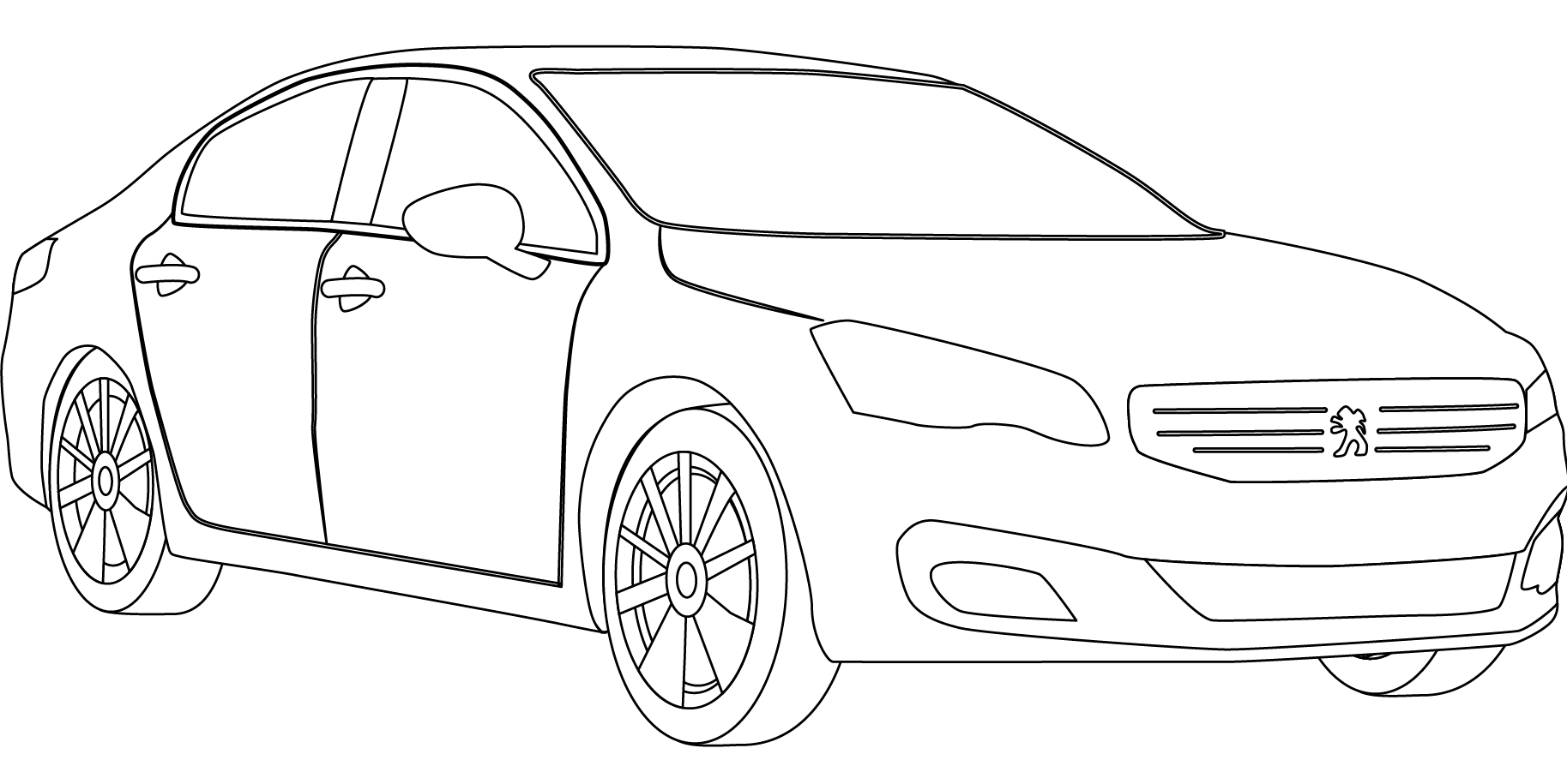 Coloriage Peugeot 508 élégante en perspective - Voiture à imprimer