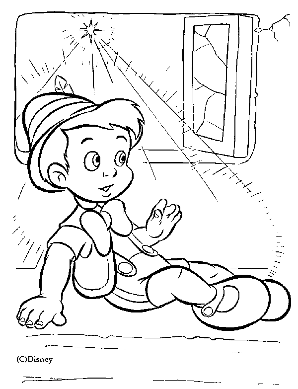 Coloriage Pinocchio Devant Une Fenêtre - Pinocchio à imprimer
