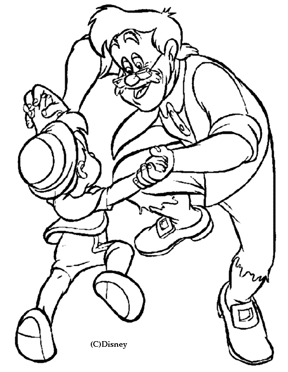 Coloriage Pinocchio Et Geppetto Dansent Ensemble - Pinocchio à imprimer