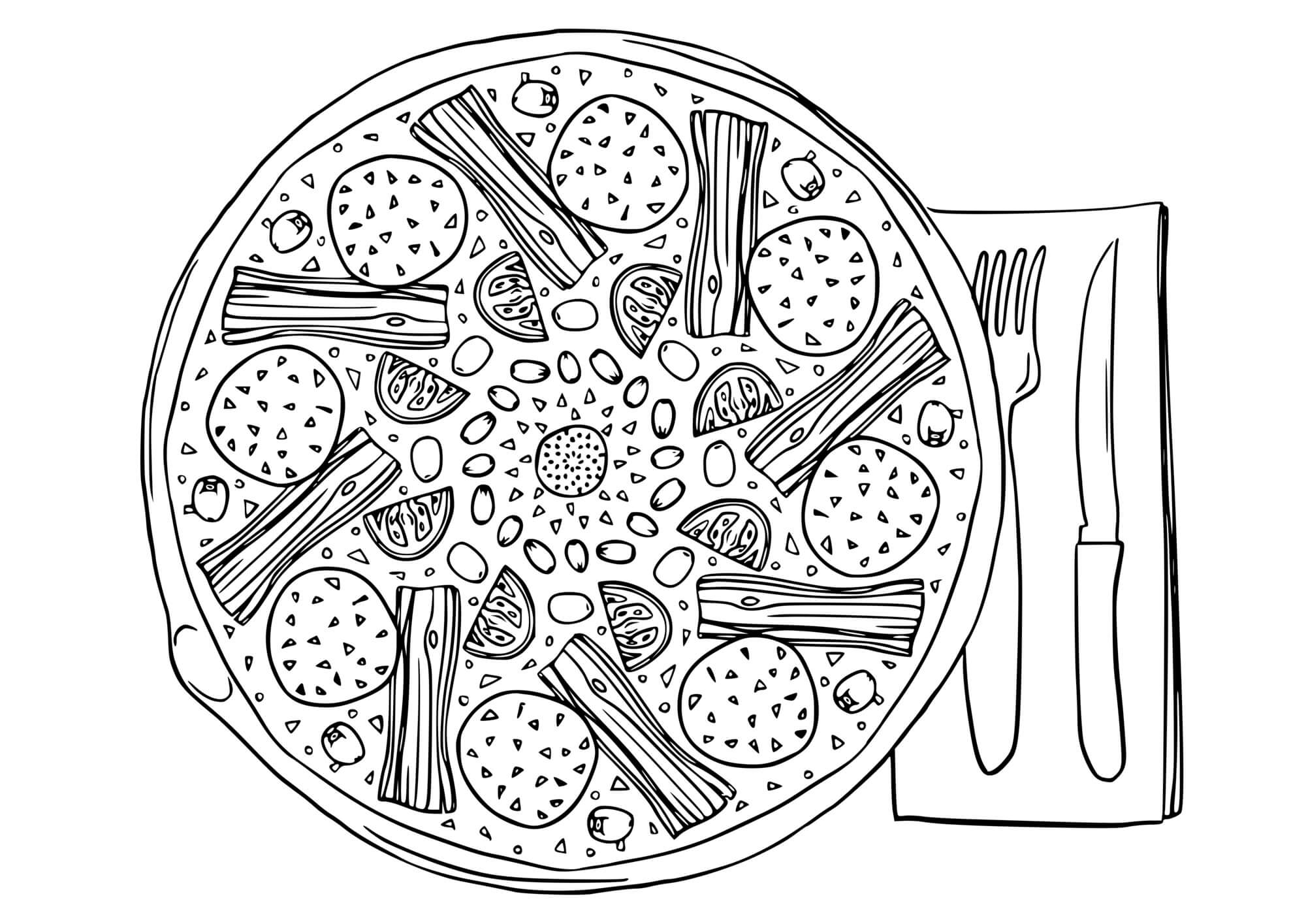 Coloriage Pizza Paysanne Aux Asperges - Pizza à imprimer