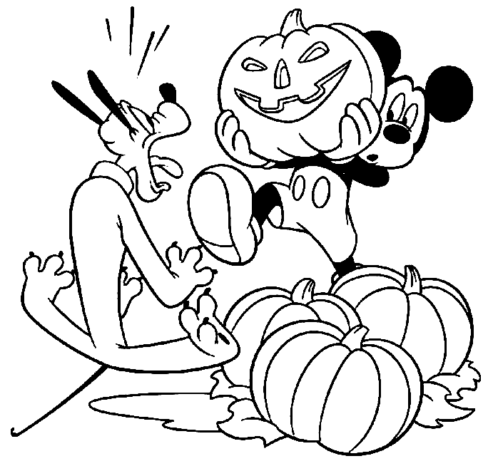 Coloriage Pluto A Peur De La Citrouille De Mickey - Halloween citrouille à imprimer