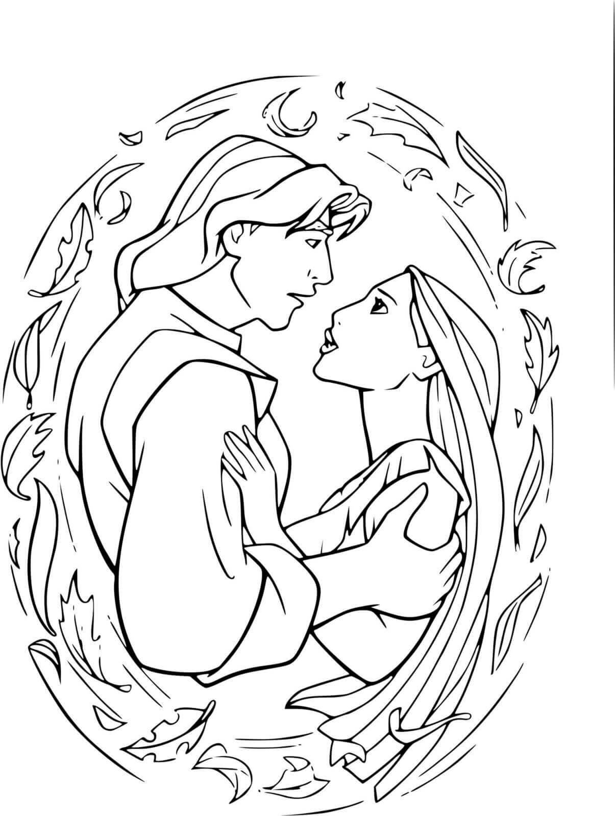 Coloriage Pocahontas Captain John Smith - Pocahontas à imprimer