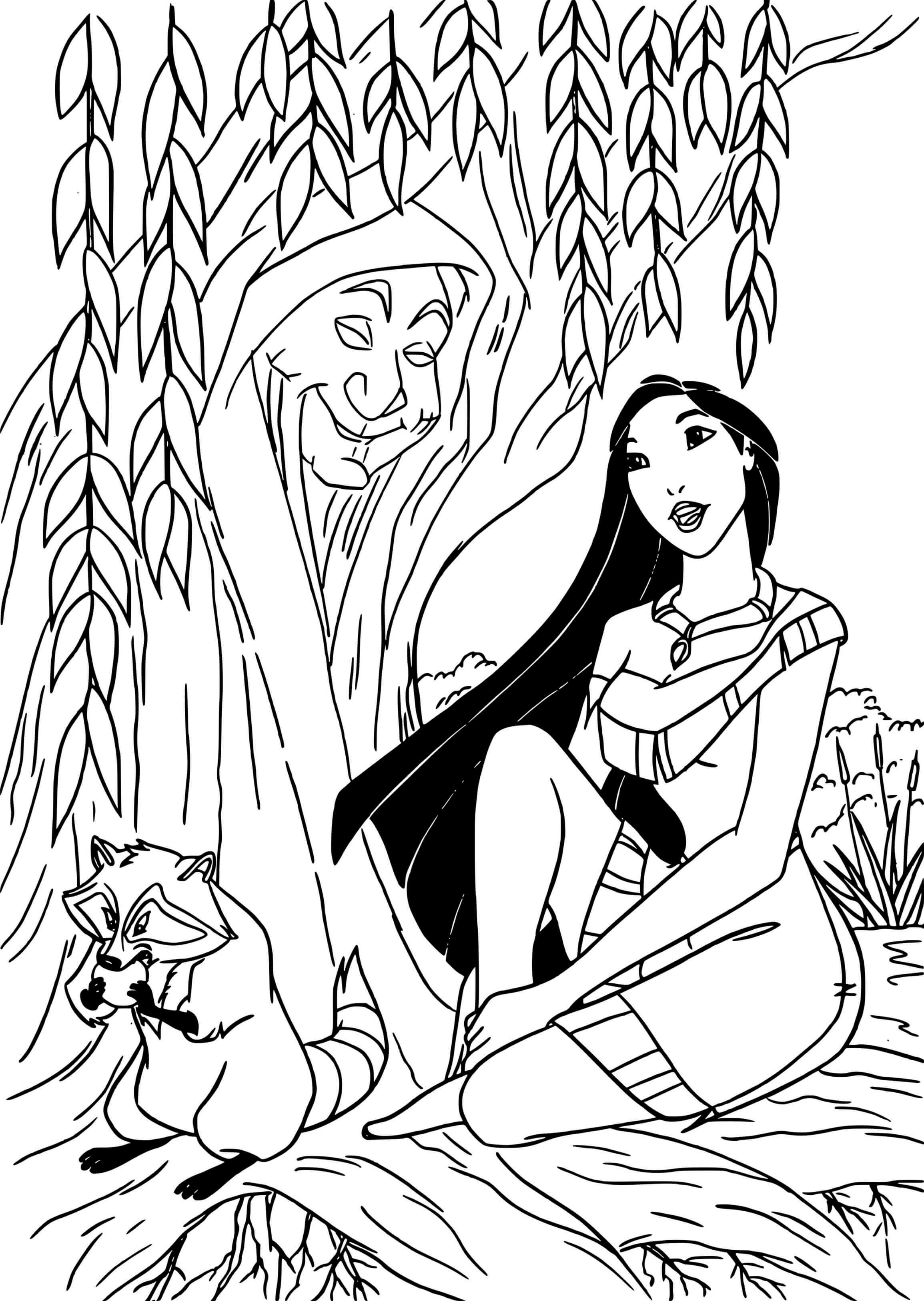 Coloriage Pocahontas Dans La Forêt - Pocahontas à imprimer
