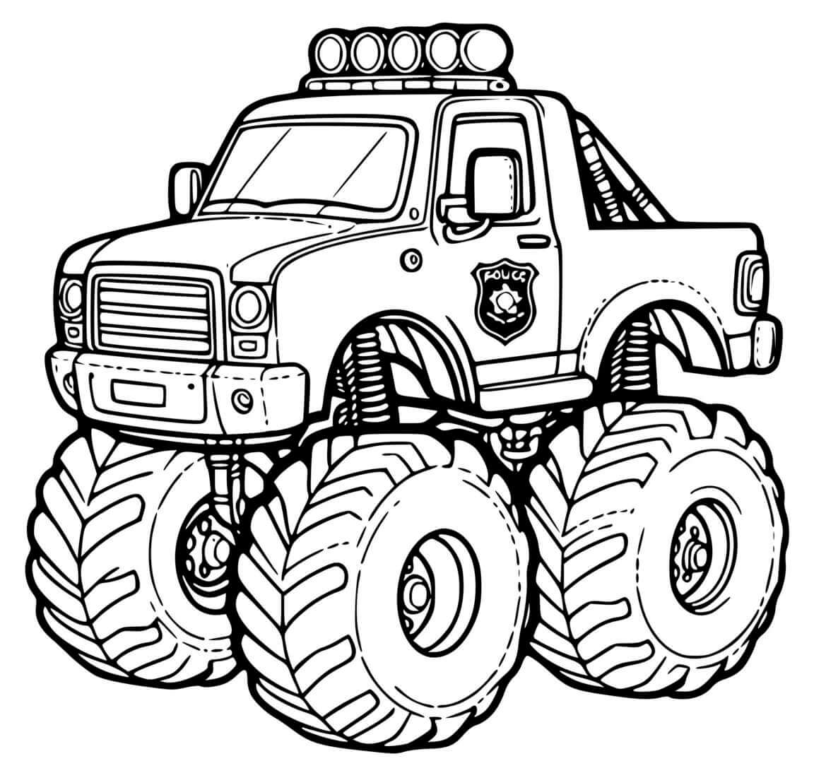 Coloriage Police Monster Truck - Monster truck à imprimer