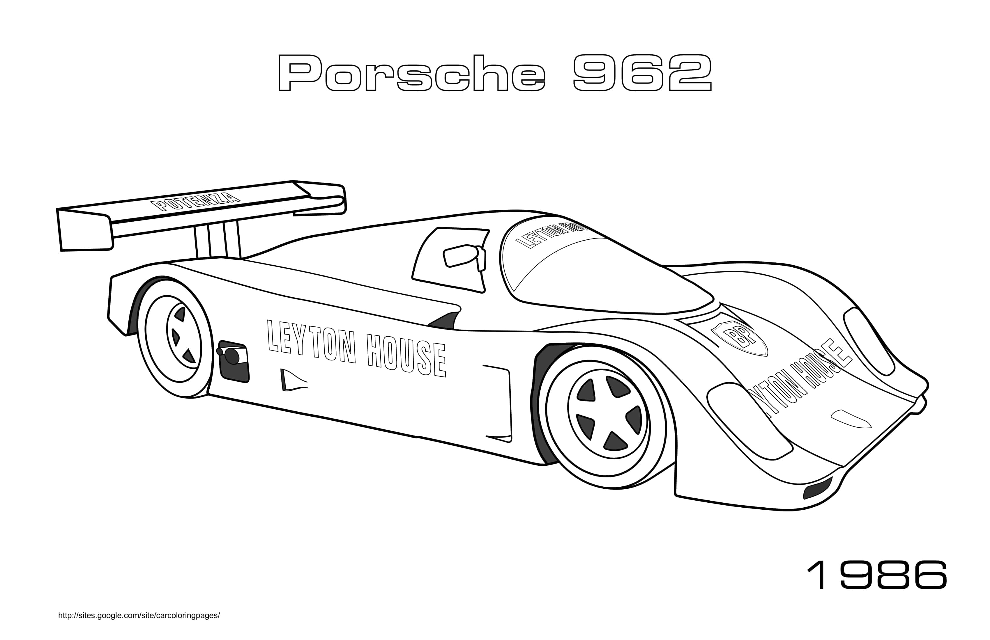 Coloriage Porsche 962 rouge en pleine course 1986 - Voiture de course à imprimer