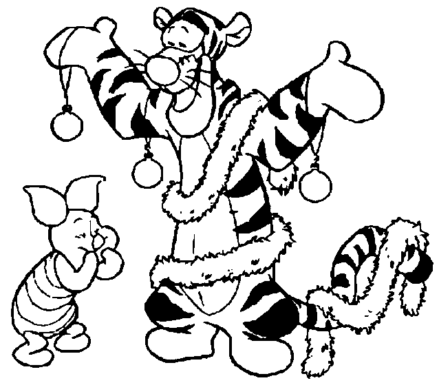 Coloriage Porcinet Déguisé Son Ami Tigrou En Sapin De Noël - Sapin Noël à imprimer