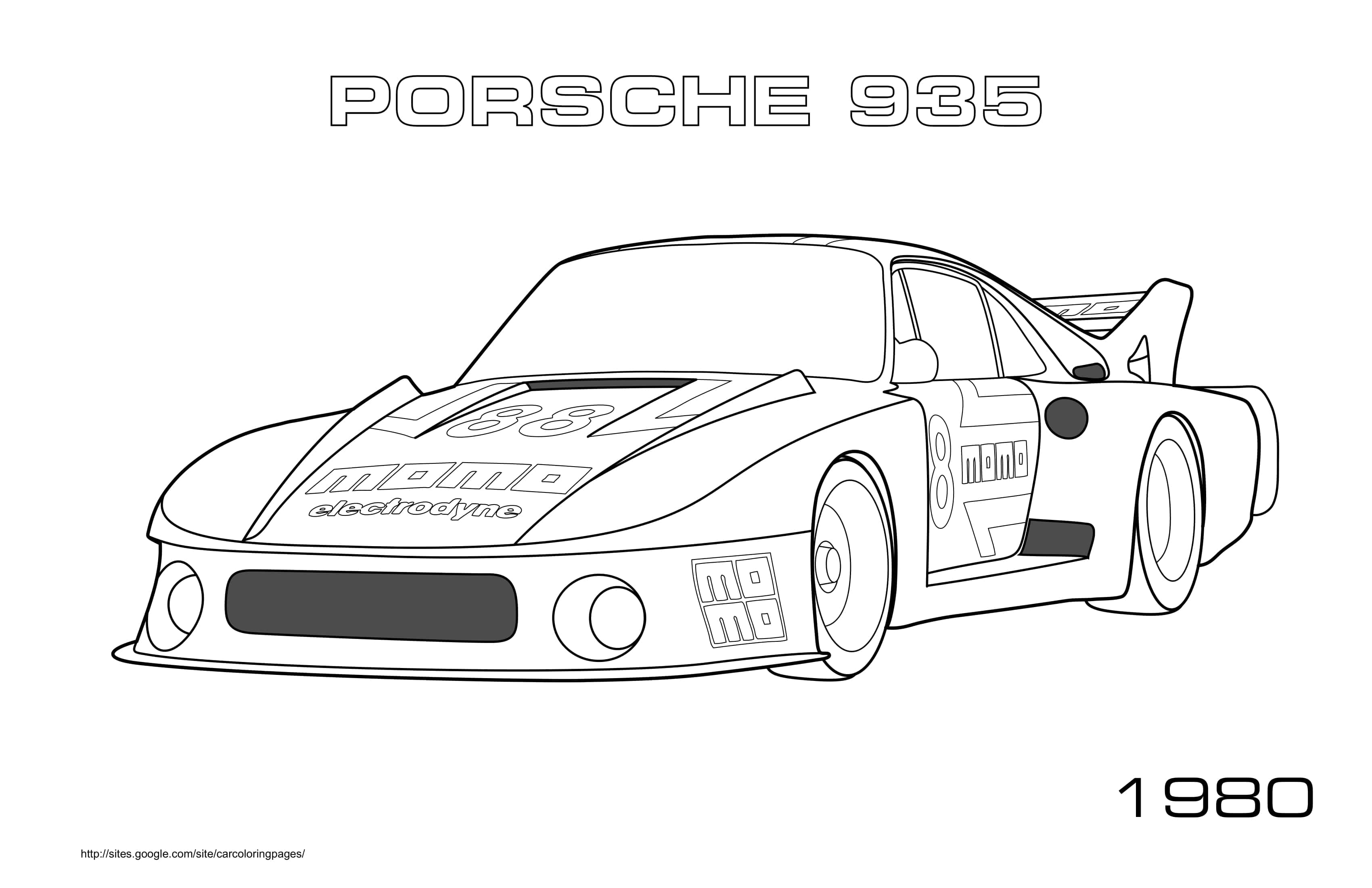 Coloriage Porsche 935 blanc de course 1980 - Voiture de course à imprimer
