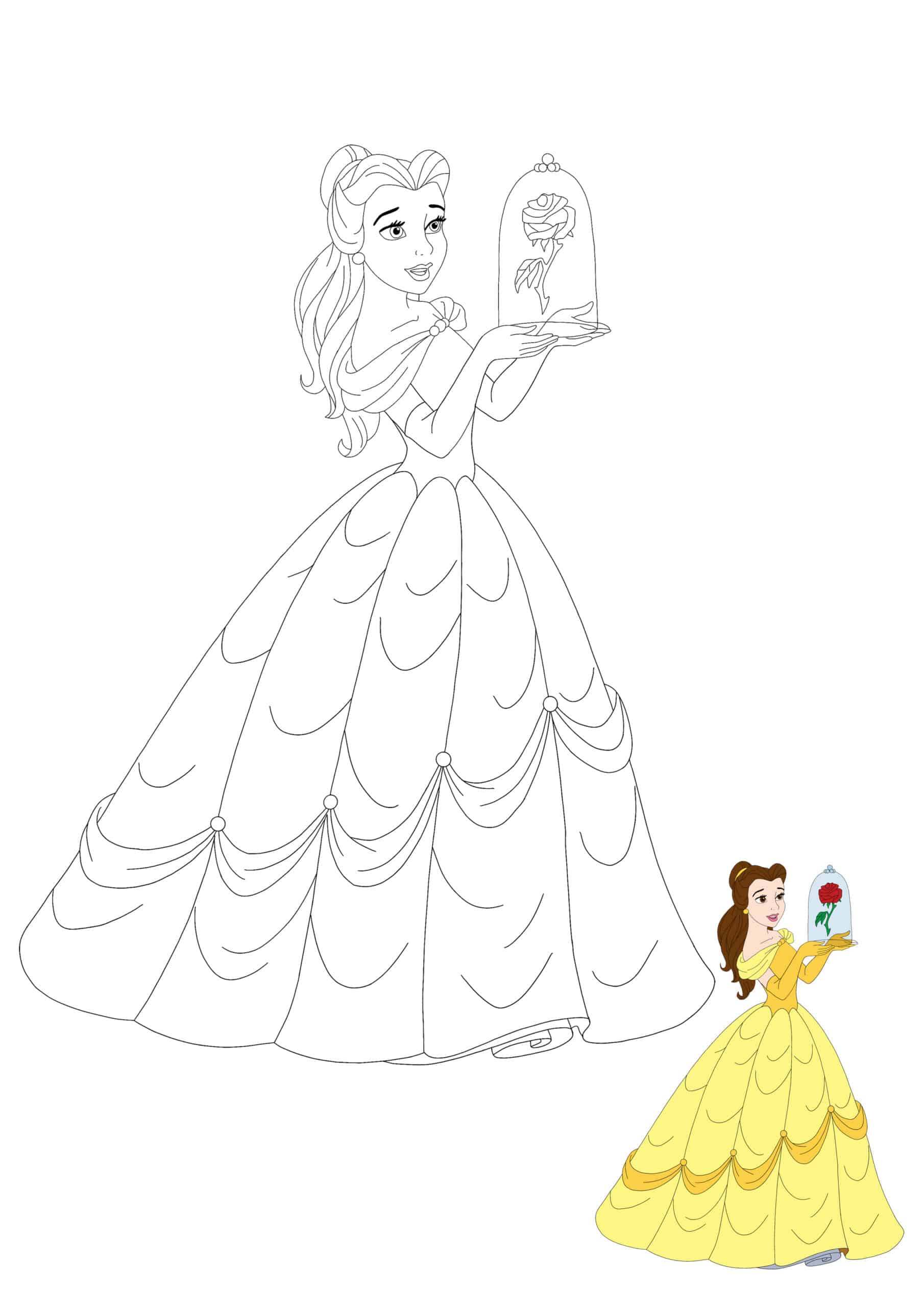Coloriage Princesse Belle With Rose - Princesse à imprimer