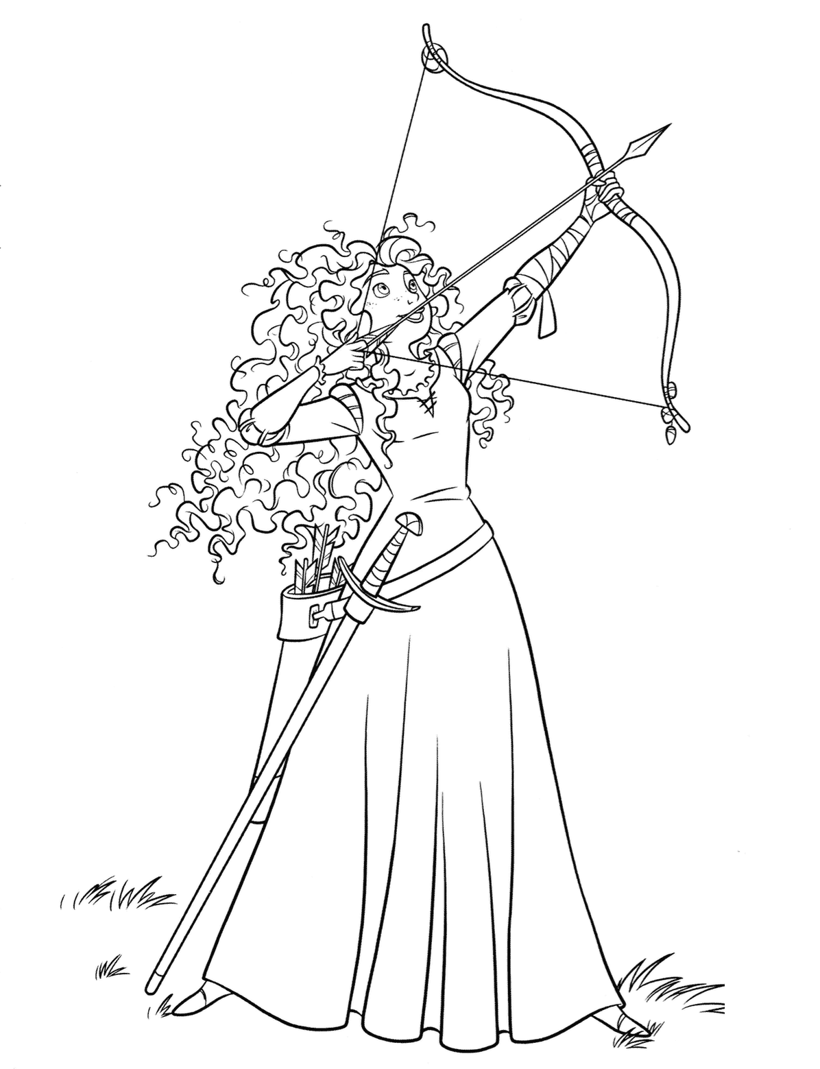 Coloriage Mérida aux cheveux roux de Rebelle - Princesse à imprimer