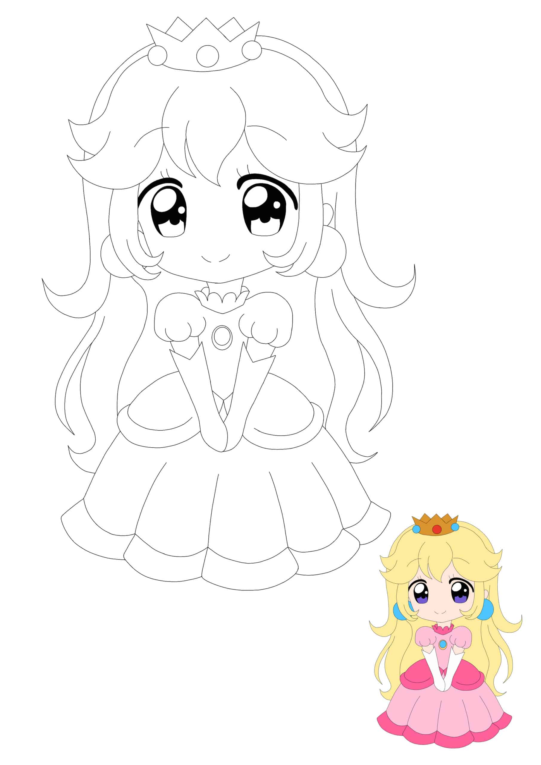 Coloriage Princesse Peach Anime - Princesse à imprimer