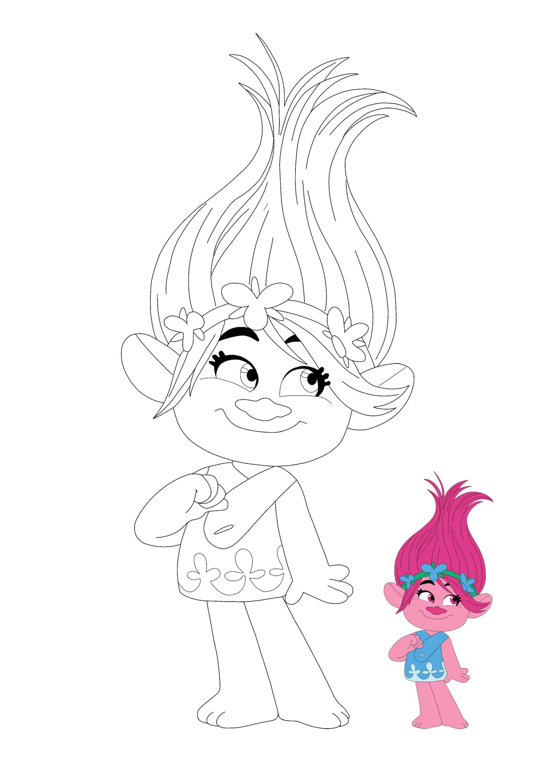 Coloriage Princesse Poppy des Trolls - Princesse à imprimer