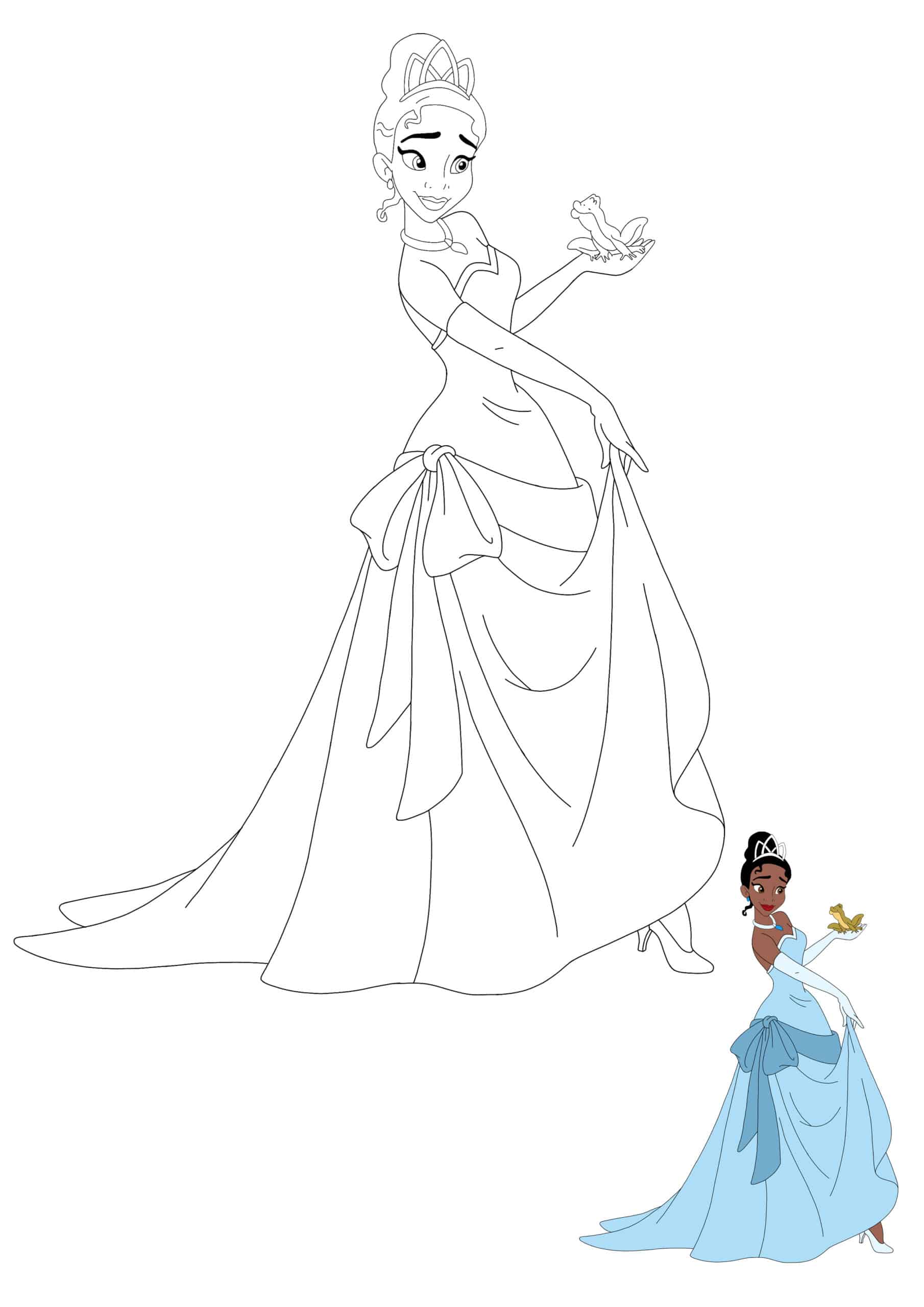 Coloriage Princesse Tiana And Prince Naveen As A Frog - Princesse à imprimer
