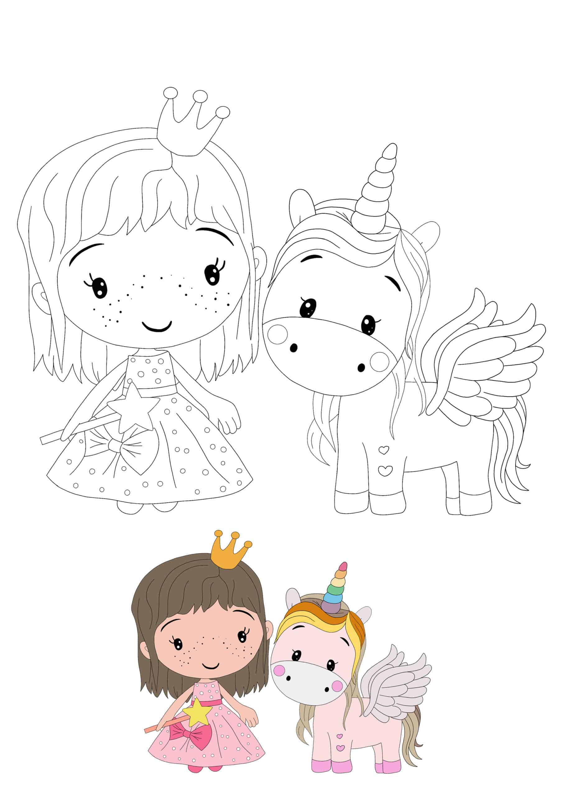 Coloriage Princesse And Licorne - Princesse à imprimer