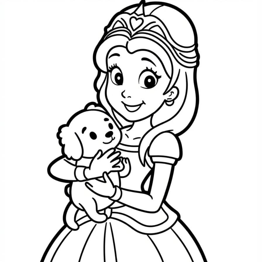 Coloriage Princesse Et Son Chien Câlin - Princesse à imprimer