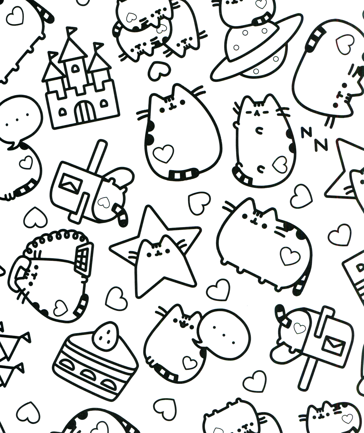 Coloriage Pusheen Adulte Étoiles - Pusheen à imprimer