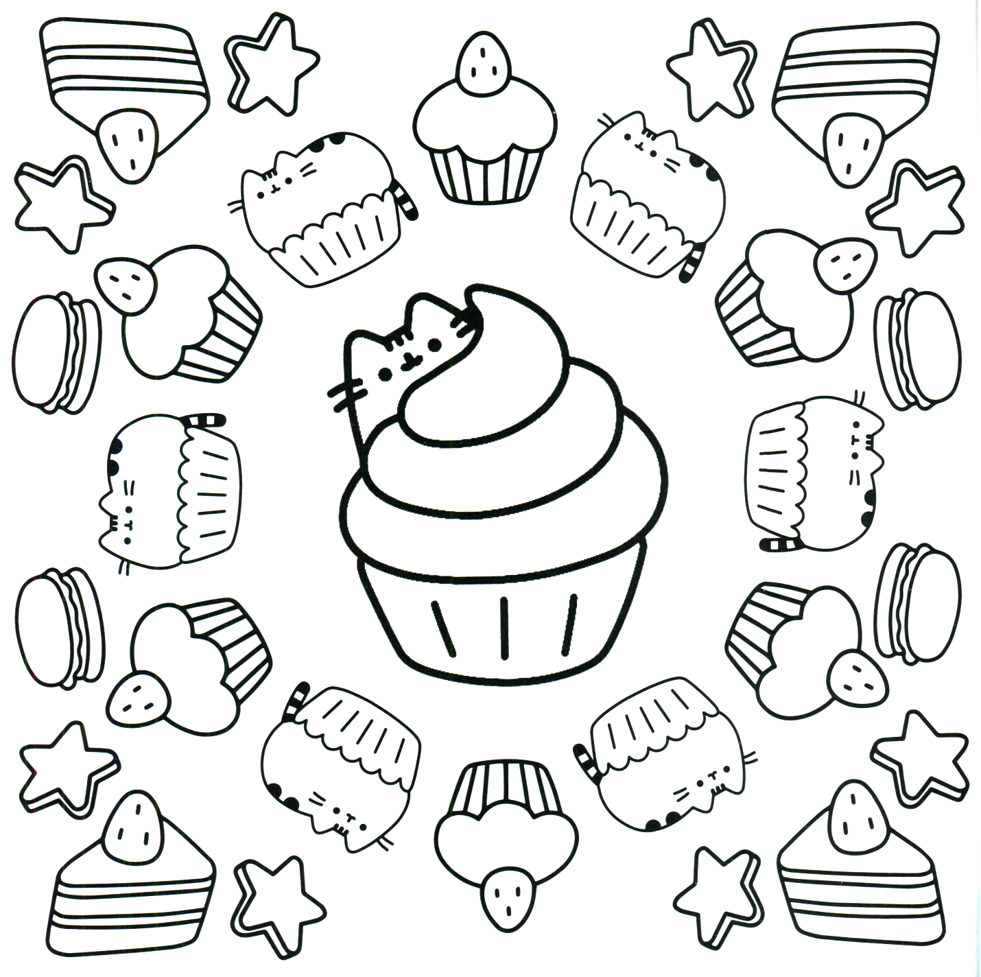 Coloriage Pusheen Cupcake Patisserie - Pusheen à imprimer