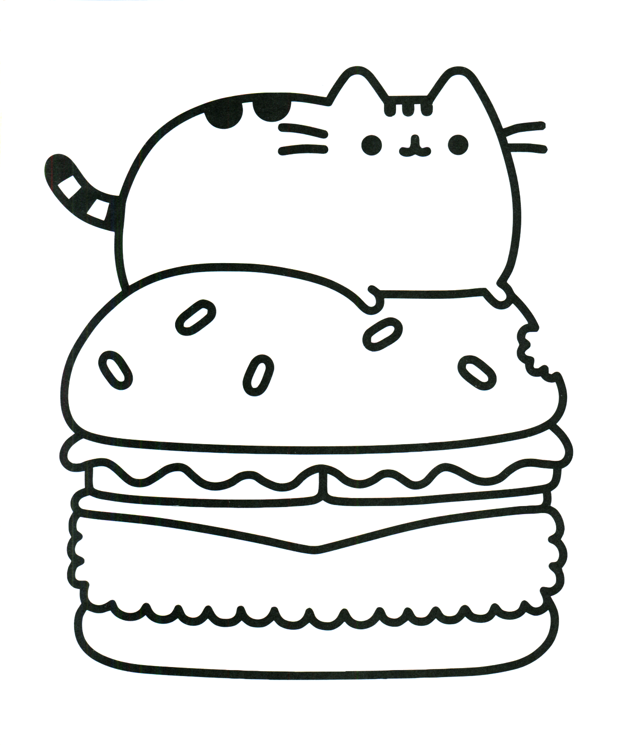Coloriage Pusheen Hamburger Food - Pusheen à imprimer