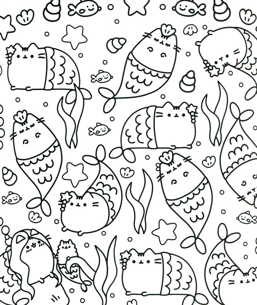 Coloriage Pusheen Mermaid Pattern Adult Fun - Pusheen à imprimer