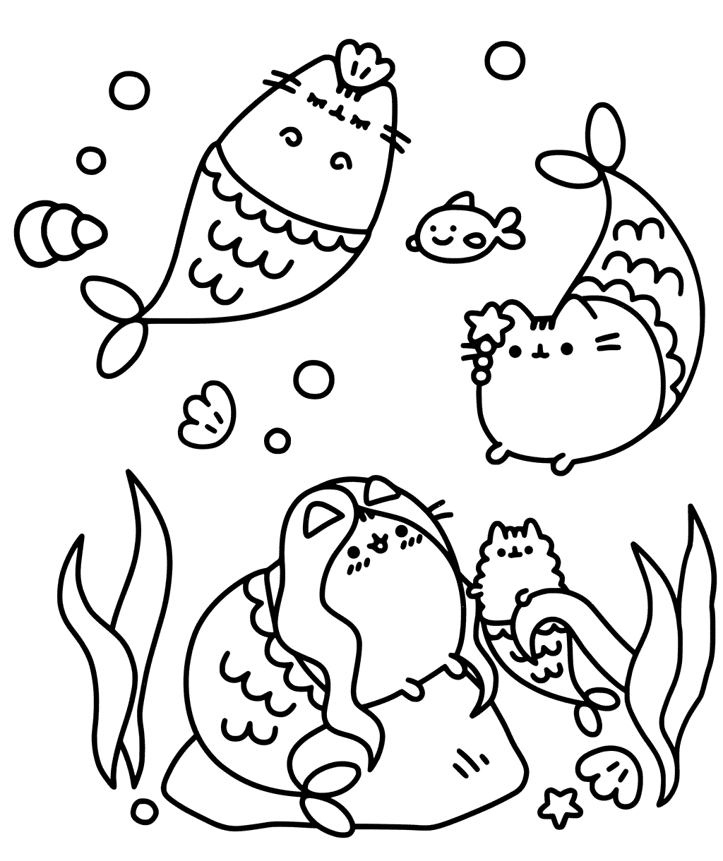 Coloriage Pusheen Sous-Marin Aquatique - Pusheen à imprimer