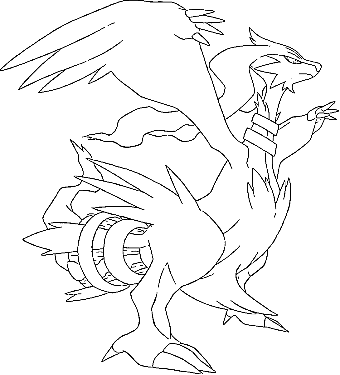 Coloriage Reshiram dragon blanc yin yang harmonie - Pokémon légendaire à imprimer