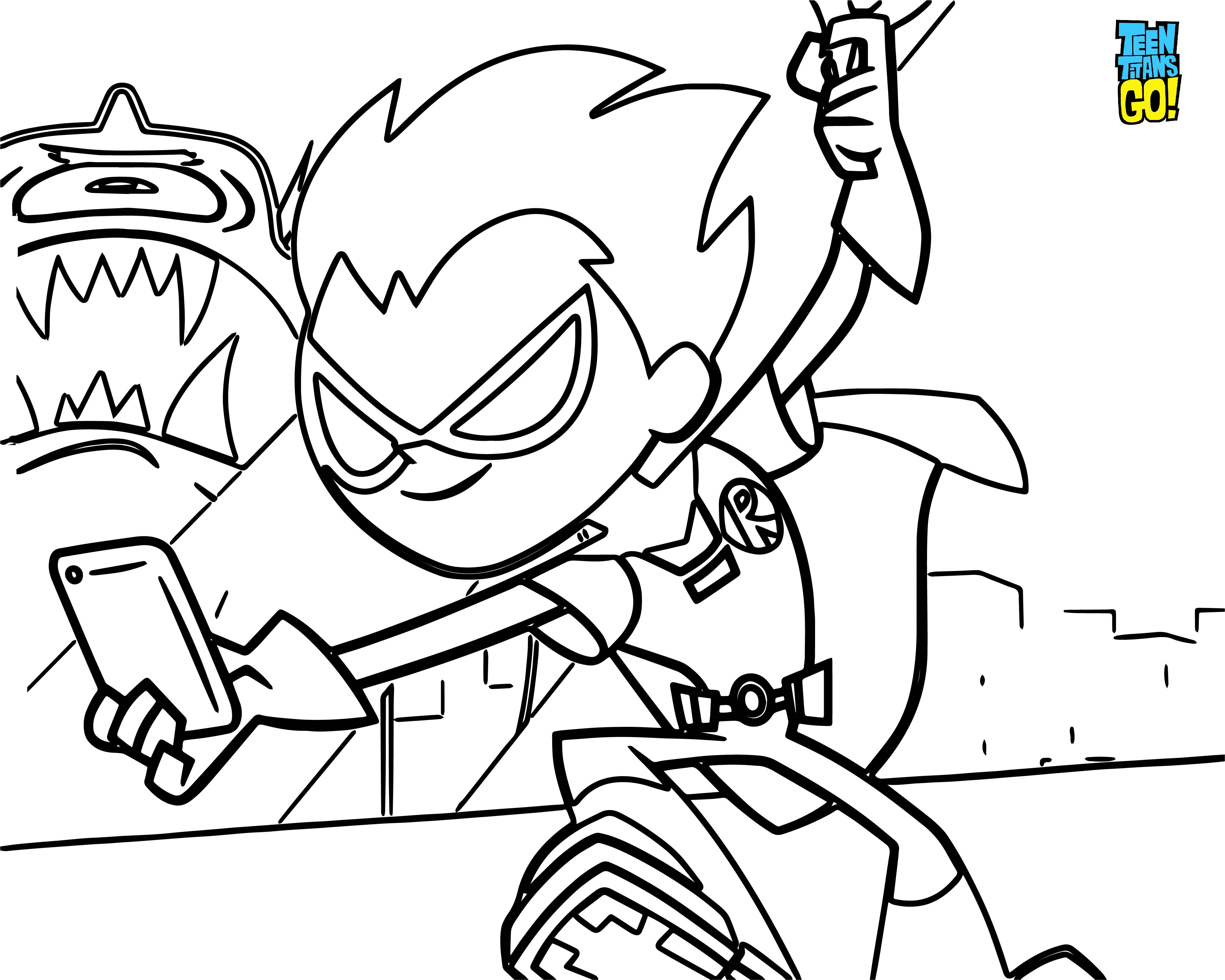 Coloriage Robin Teen Titans Go Selfie - Teen titans go à imprimer
