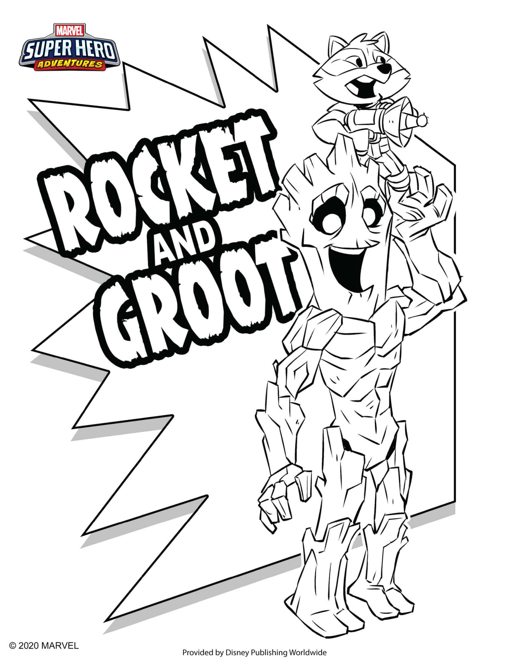 Coloriage Rocket And Groot Marvel Super Héros - Marvel à imprimer
