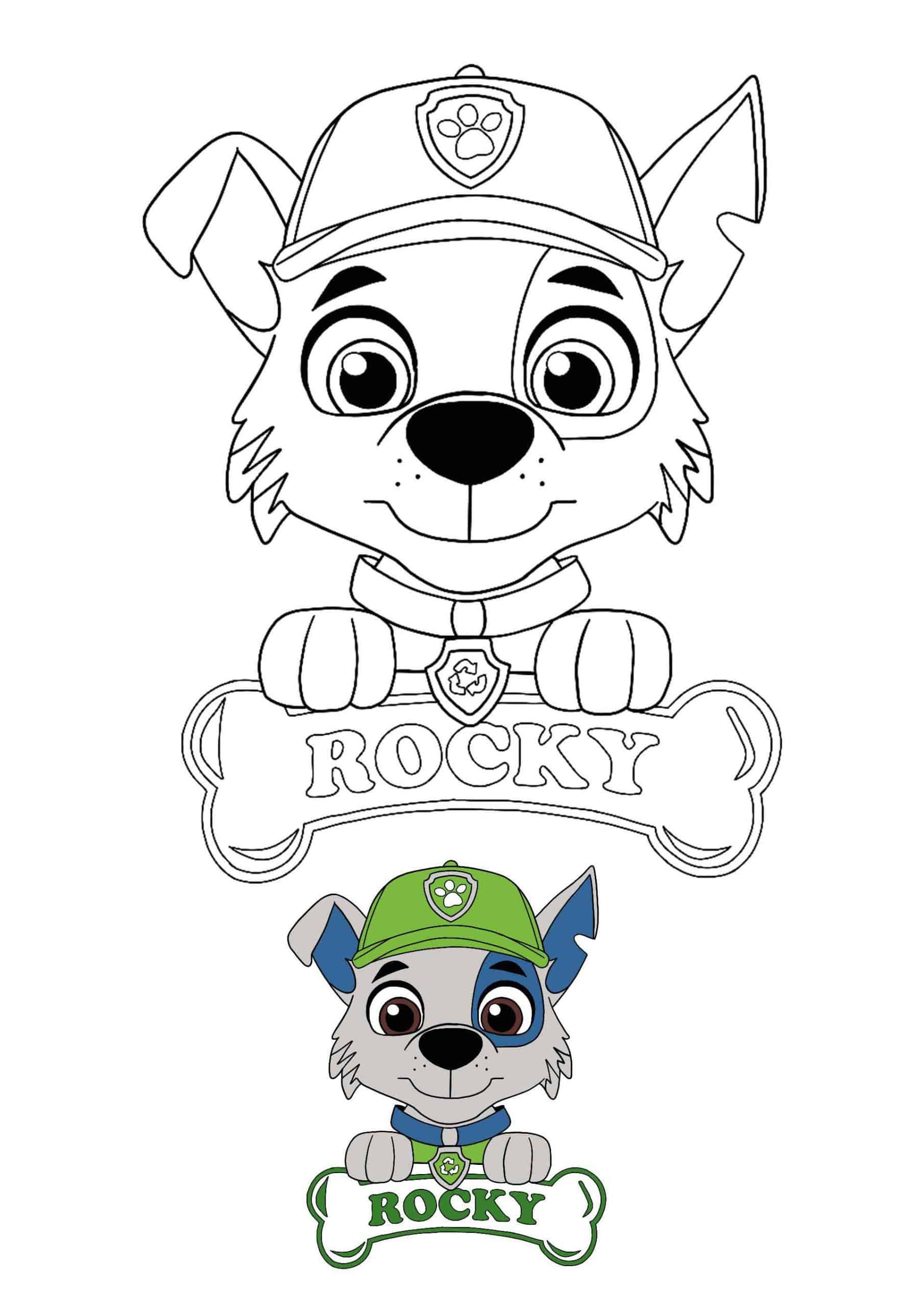 Coloriage Rocky Chien Croise Qui Responsable Du Recyclage - Pat patrouille à imprimer